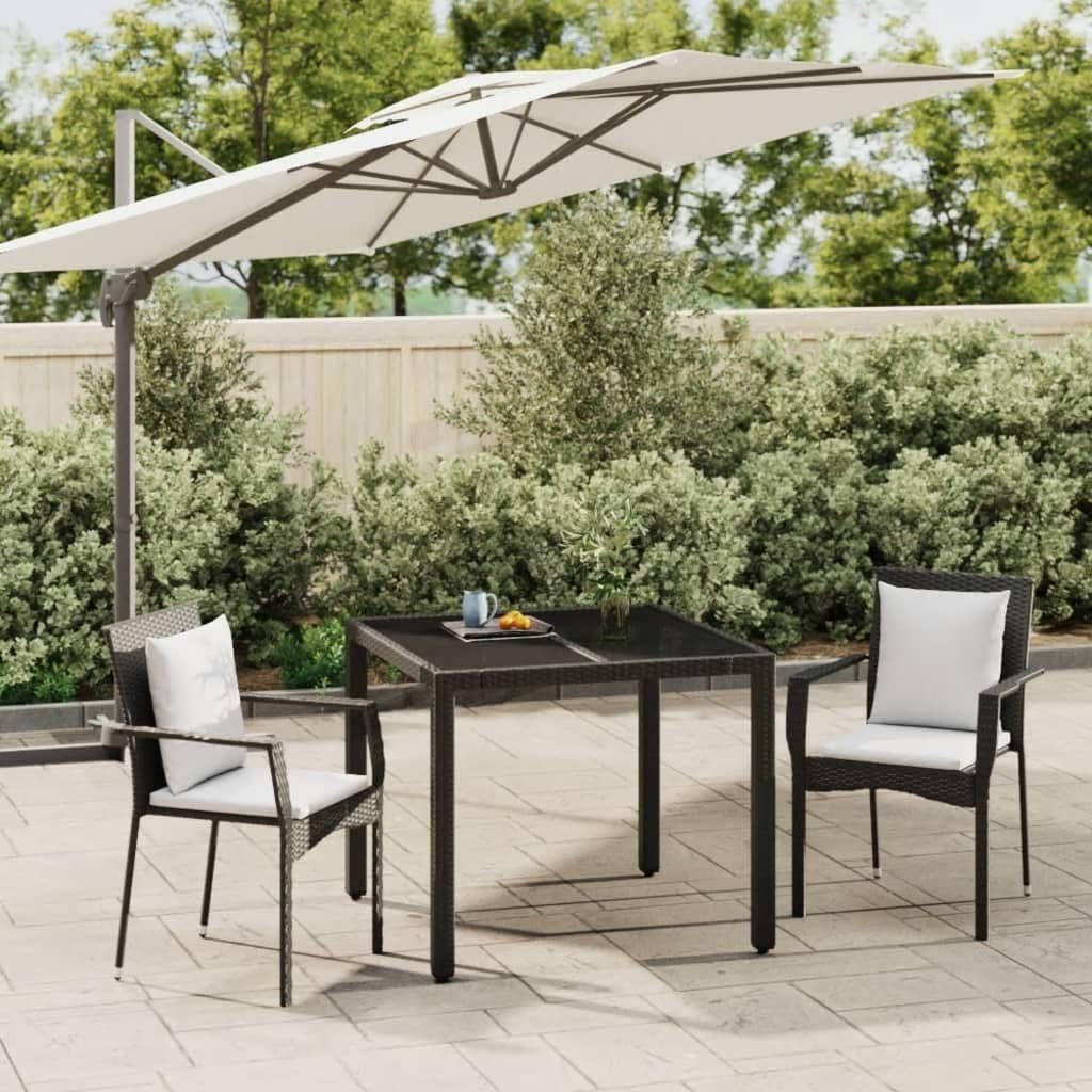 3 Piece Patio Dining Set with Cushions Black Poly Rattan,Modern PE Rattan WeatherResistant Patio Dining Set for Garden Use Patio Furniture Sets, Outdoor Furniture Sets
