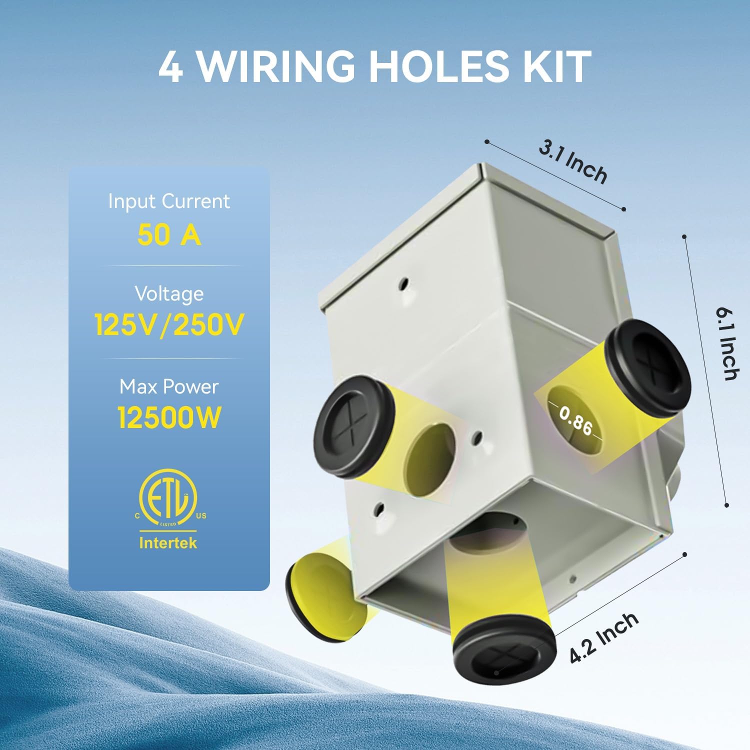 50 Amp Generator Cord and Power Inlet Box, Heavy Duty 25FT Generator Extension Cord, NEMA 14-50P to SS2-50R 125/250V Twist Locking with Pre-Drilled Inlet Box for Outdoor Emergency Kit