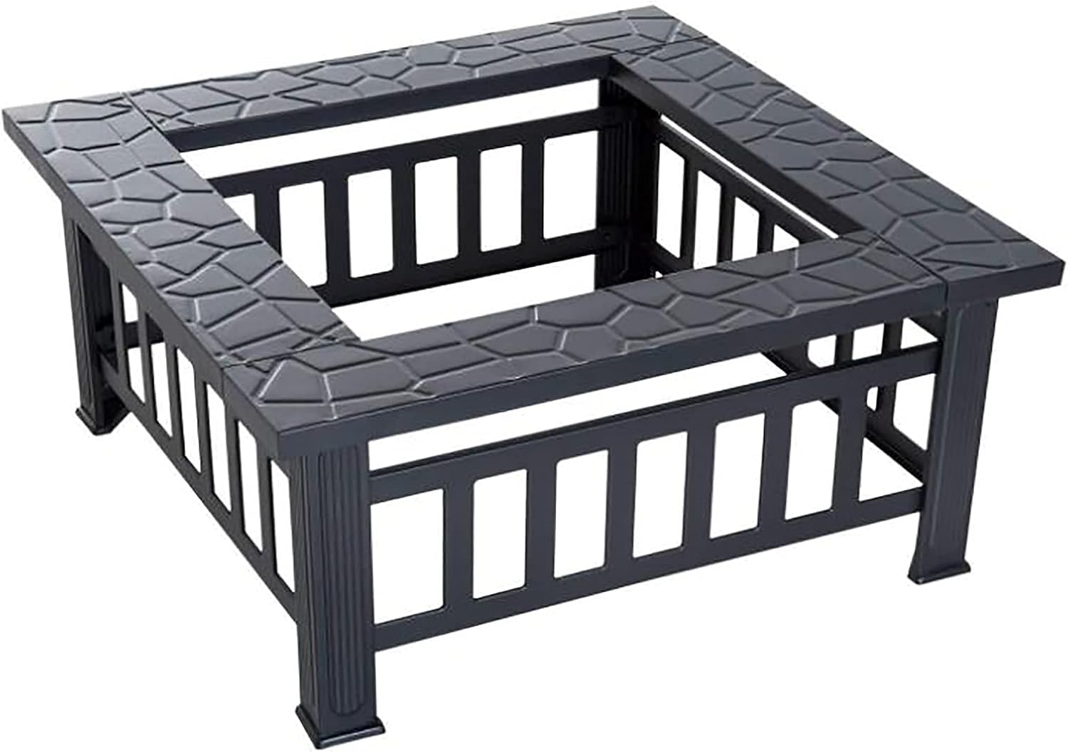 31.89 Inch Square Outdoor Fire Pit Table with Grill with Spark Screen,Waterproof Cover,Poker,for Camping Outdoor Heating Bonfire and Picnic