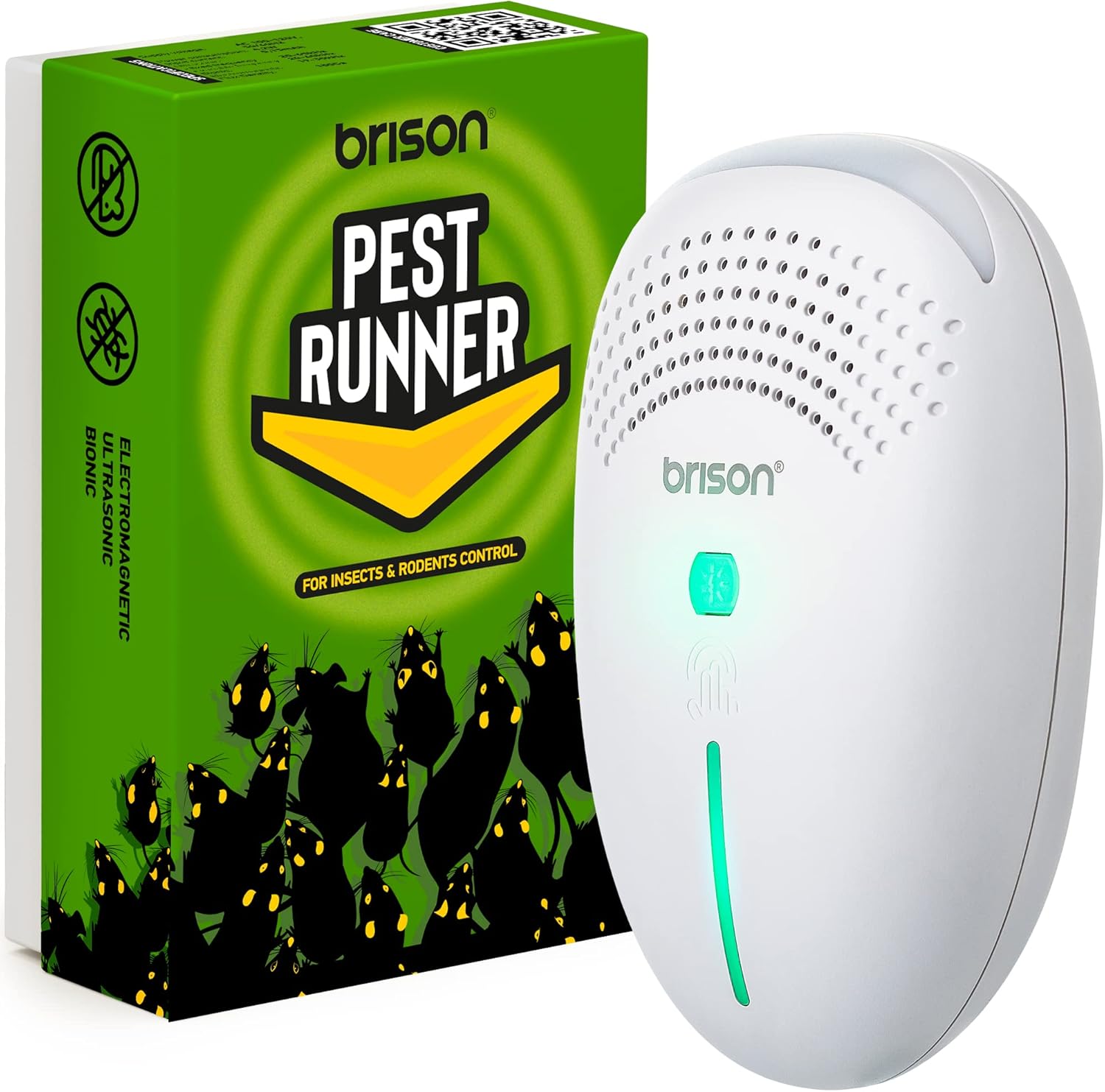 BRISON 1-Pack Ultrasonic Pest Repeller Plug-in Control Electronic Insect Repellent Gets Rid Mosquito Bed Bugs Roach Spiders Fleas Mice Ants Fruit Fly