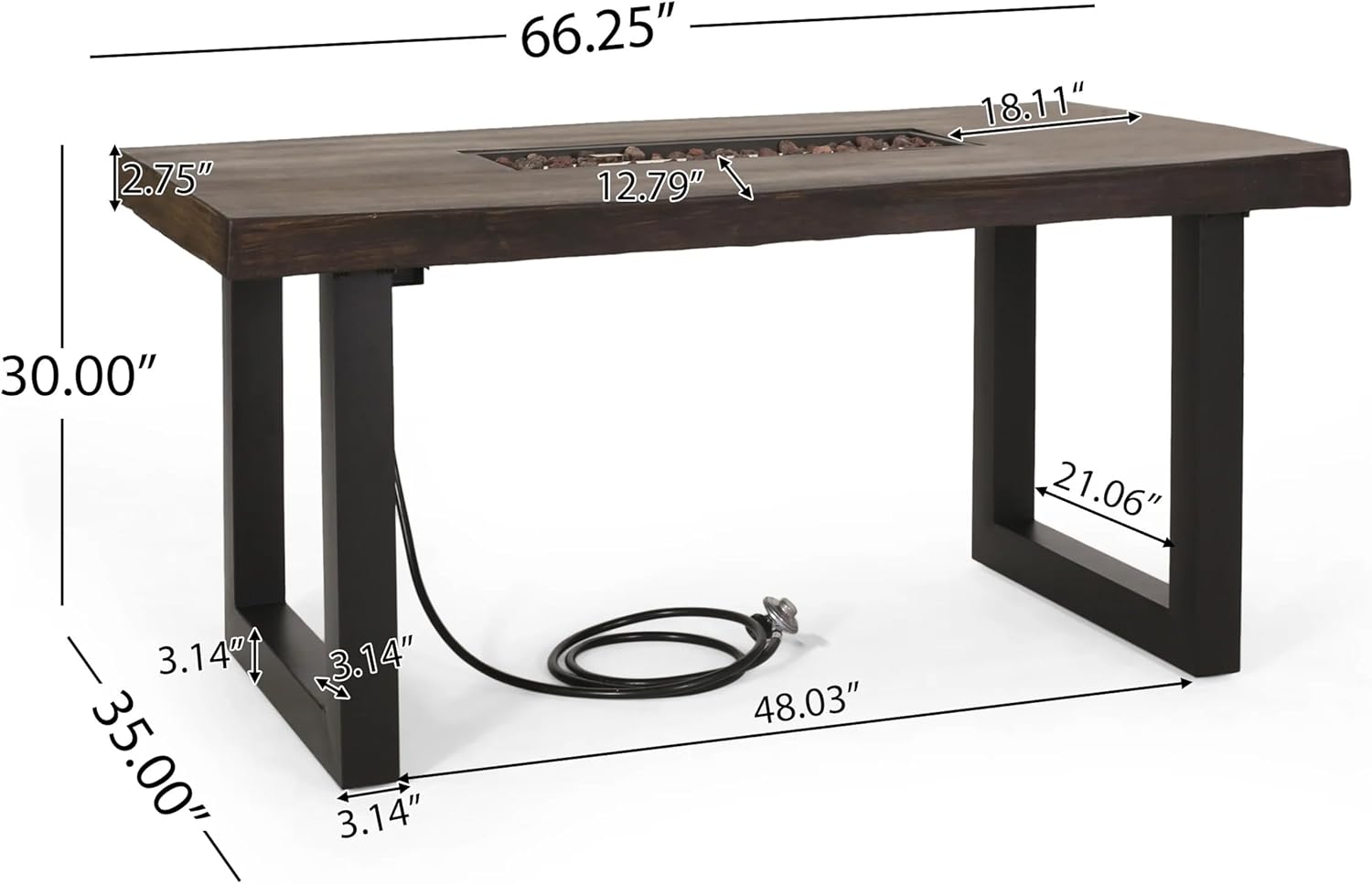 Outdoor 40,000 BTU Fire Pit Dining Table (Tank Cover not Included), Antique Teak