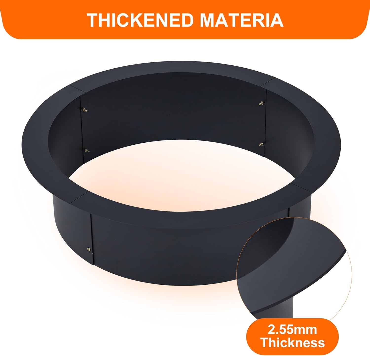 Fire Pit Ring, 45-Inch Outer/39-Inch Inner Diameter, Heavy Duty Metal Steel Round Firepit Rim Insert for DIY Fire Pits, Outdoor Above or In-Ground, Camping Garden Patio Backyard