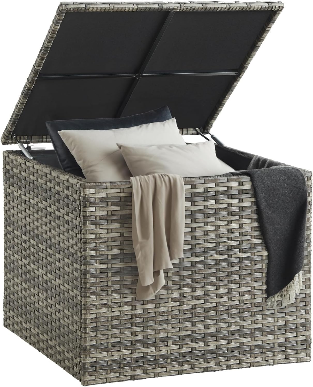 Belord Outdoor Storage Box Deck Box: 66 Gallon Wicker Water Resistant Patio Cushion Storage Box Compatible with Outdoor Sectional Sofa, Gray Wicker