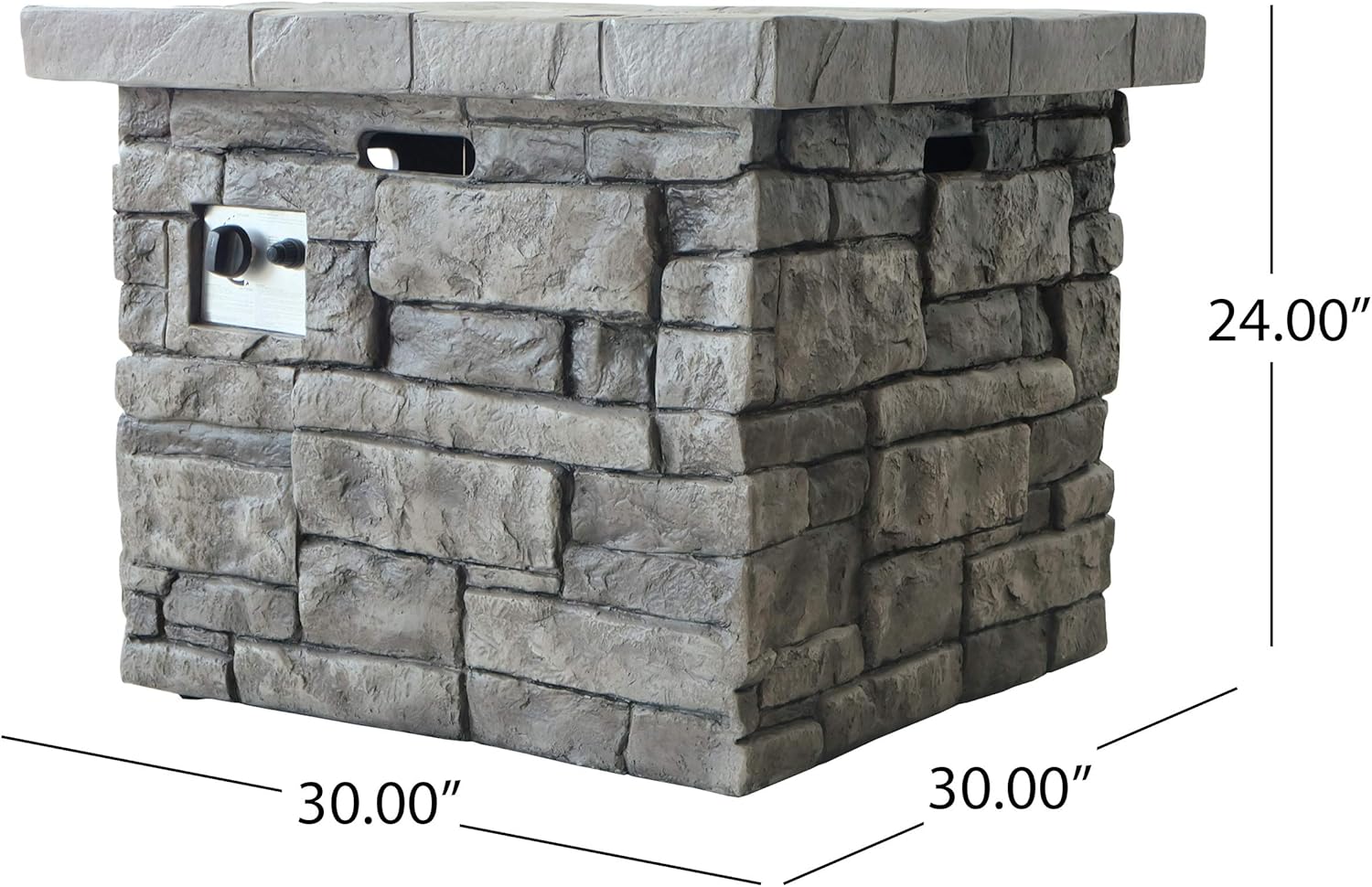 Roomfitters Square Outdoor Fire Pit Table with Stone-Look Magnesium Oxide Base, Stylish and Functional Patio Accessory, Gray