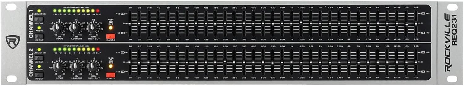 Rockville REQ231 V2 Dual 31-Band Pro Audio Graphic Equalizer, Rackmount, Sub Out, Low/High-Cut for Live Sound