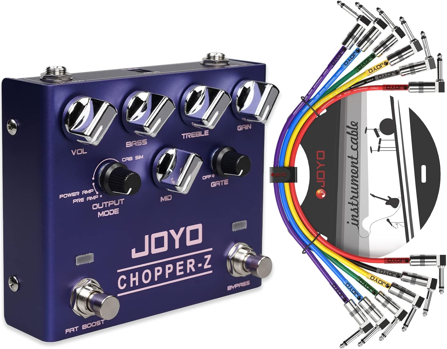 JOYO R-18 Modern Metal Amp Simulators Pedal and CM-05 6 Pack Professional Patch Cables