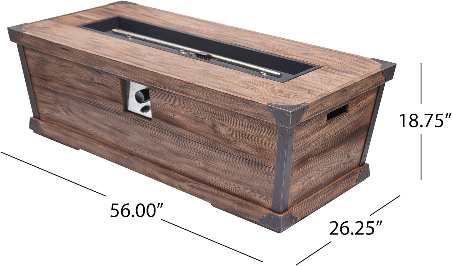 Roomfitters Rectangular Outdoor Fire Pit Table with Wood-Look Design, Stylish and Durable Patio Centerpiece, Brown