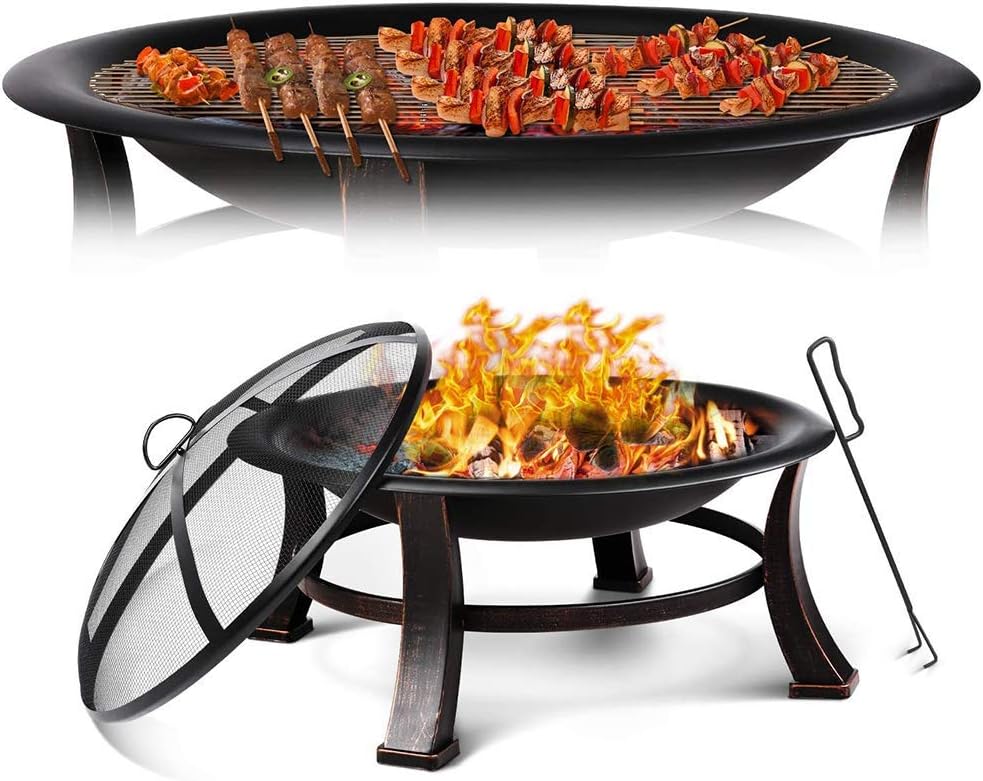 Fire Pit with Mesh Sn Cover and Hook Fire Bowl, Waterproof Not Easy to Rust Wood Burning Stove