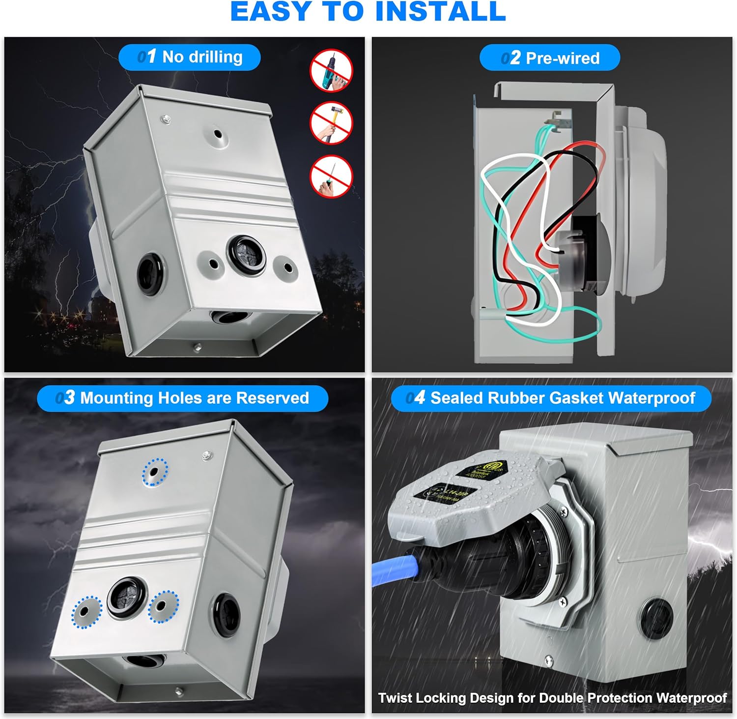 30 Amp Generator Cord and Pre-Drilled Power Inlet Box, Generator Cords 40FT, 30 Amp 125V/250V Generator Power Cord NEMA L14-30P to L14-30R, Twist Lock Connector