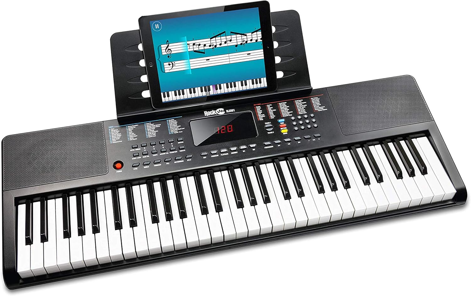 RockJam 61-Key Compact Keyboard Piano with LED Display, Keynote Stickers & Lessons