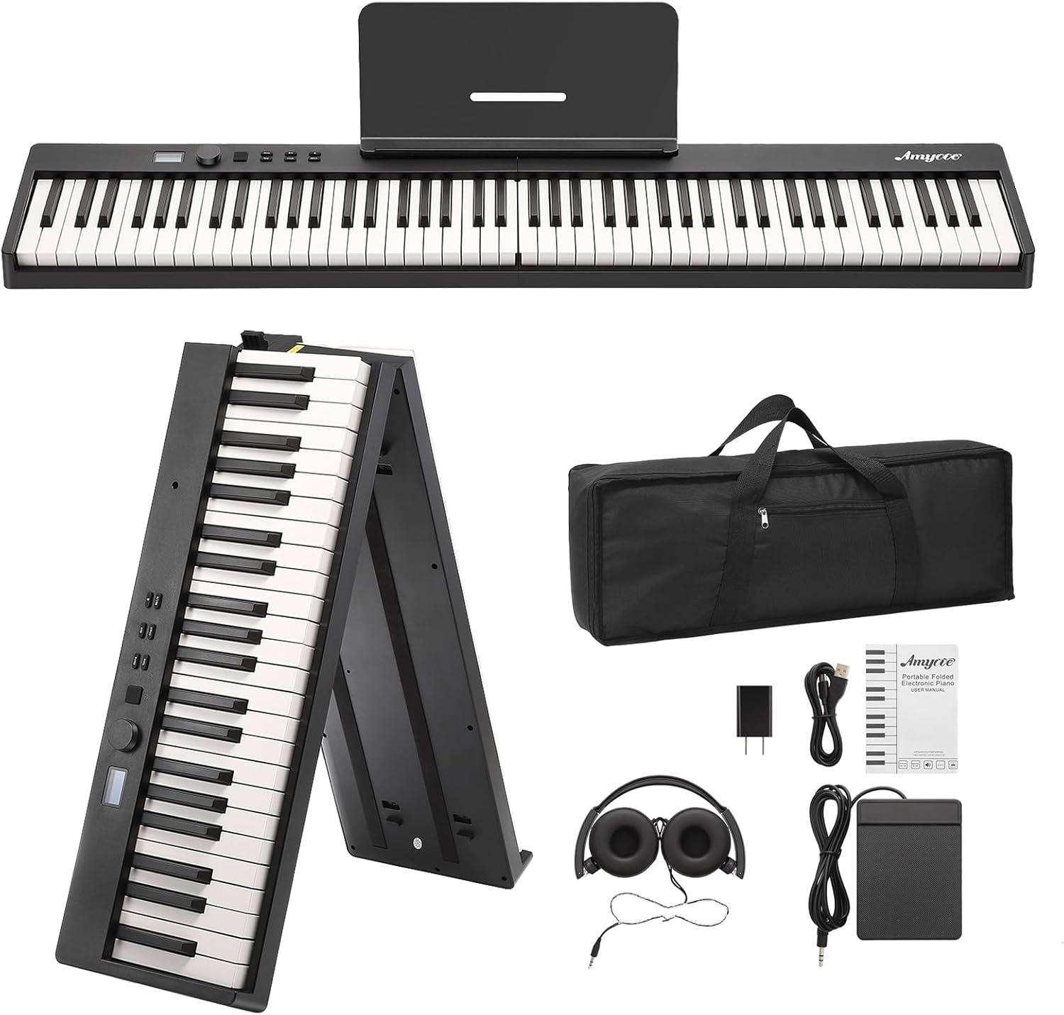 GAOMON Folding Piano Keyboard,Portable Piano Keyboard 88 Keys for Beginner,Full Size Digital Piano with Sustain Pedal,Headphones, Handbag, Bluetooth, USB MIDI for Beginner,Kids,Adult