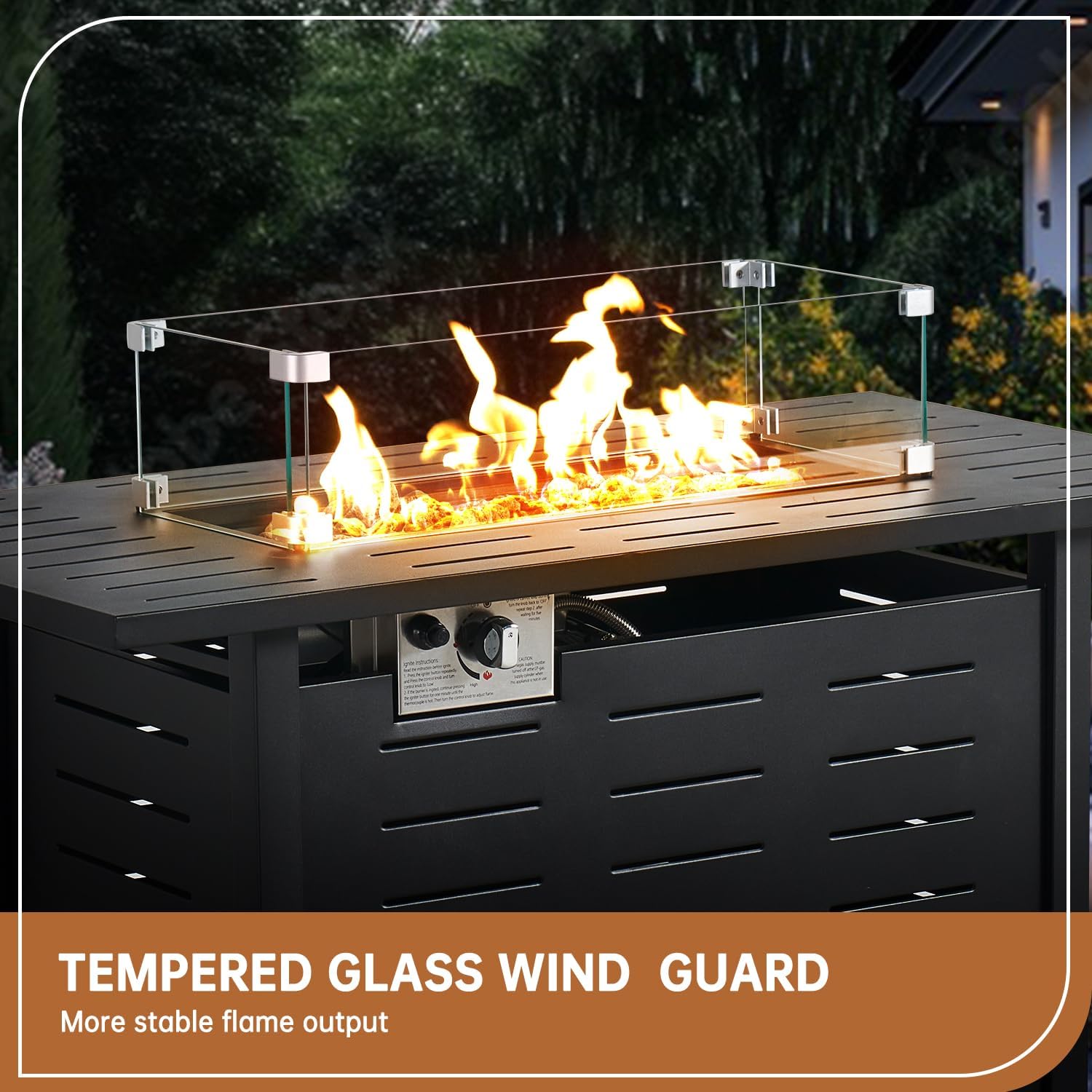 Propane Fire Pit 50,000 BTU Outdoor Gas Fire Table with Waterproof Cover Rectangular Steel Firepit Table with Lid and Lava Rock for Outdoor, Patio, Backyard