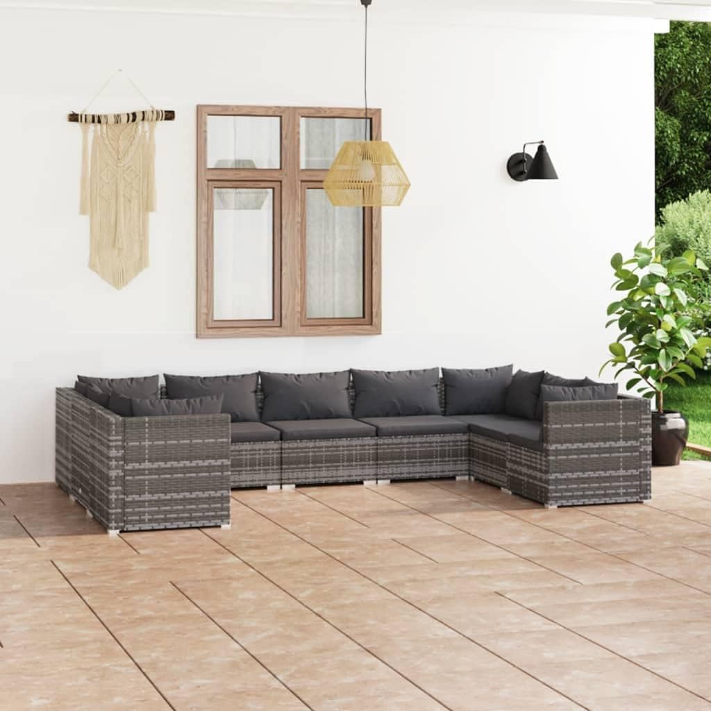 9 Piece Patio Lounge Set with Cushions Poly Rattan Gray,Ultimate Relaxation: Modular Patio Lounge Set with Water-resistant Cushions for Outdoor Comfort Patio Furniture Sets, Outdoor Furniture Sets