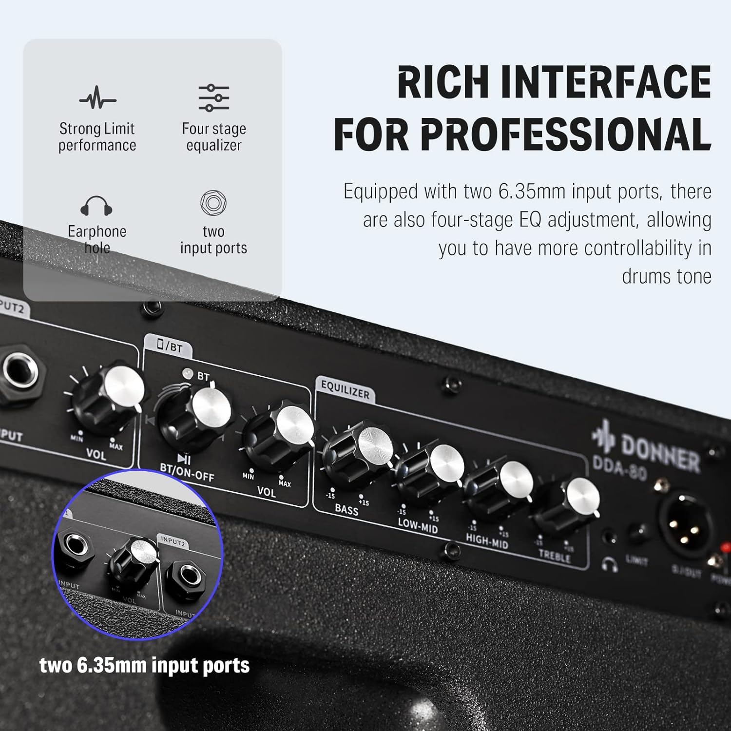 Donner Electric Drum AMP, 80-Watt Wireless Electronic Drum Amplifier Professional DDA-80