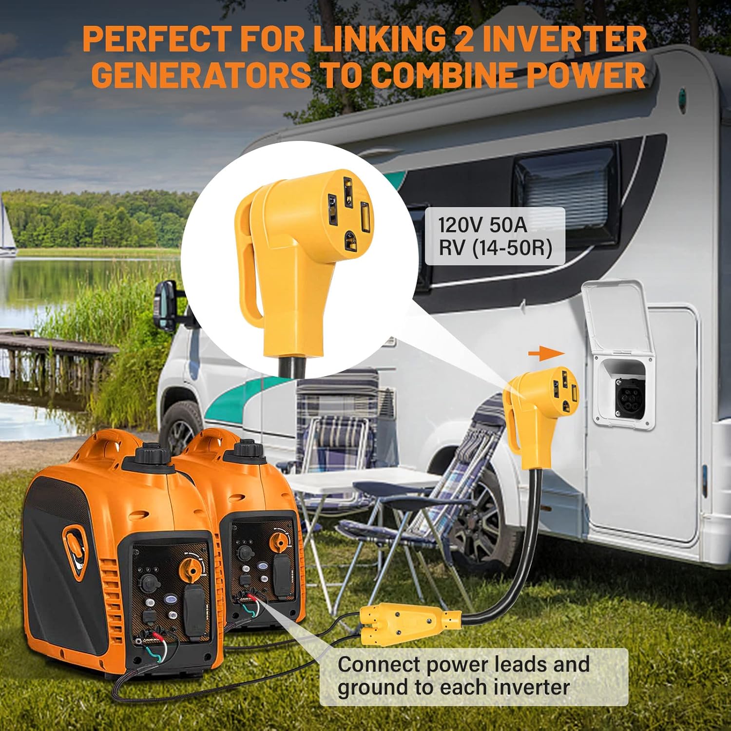 MECMO 50 Amp Parallel Cord Kit for Generator 120V 50A RV (14-50R) Inverter Generator Parallel Connection Kit for Combine Power with Two Inverter Generators Cord