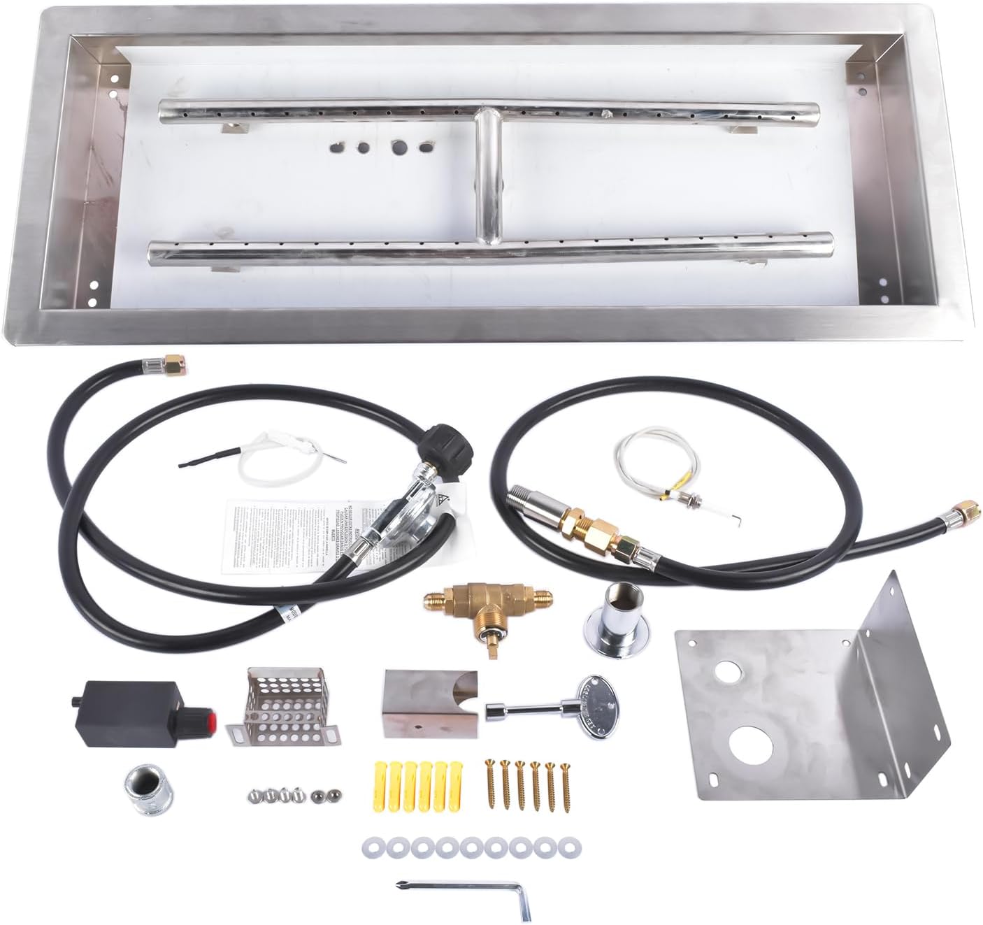 Drop-in Fire Pit Pan, Rectangular Stainless Steel Fire Pit Burner Kit, Propane Gas Fire Pan 120,000 BTU with H-Burner for Indoor or Outdoor Use (Rectangular, 24 x 8 inch)