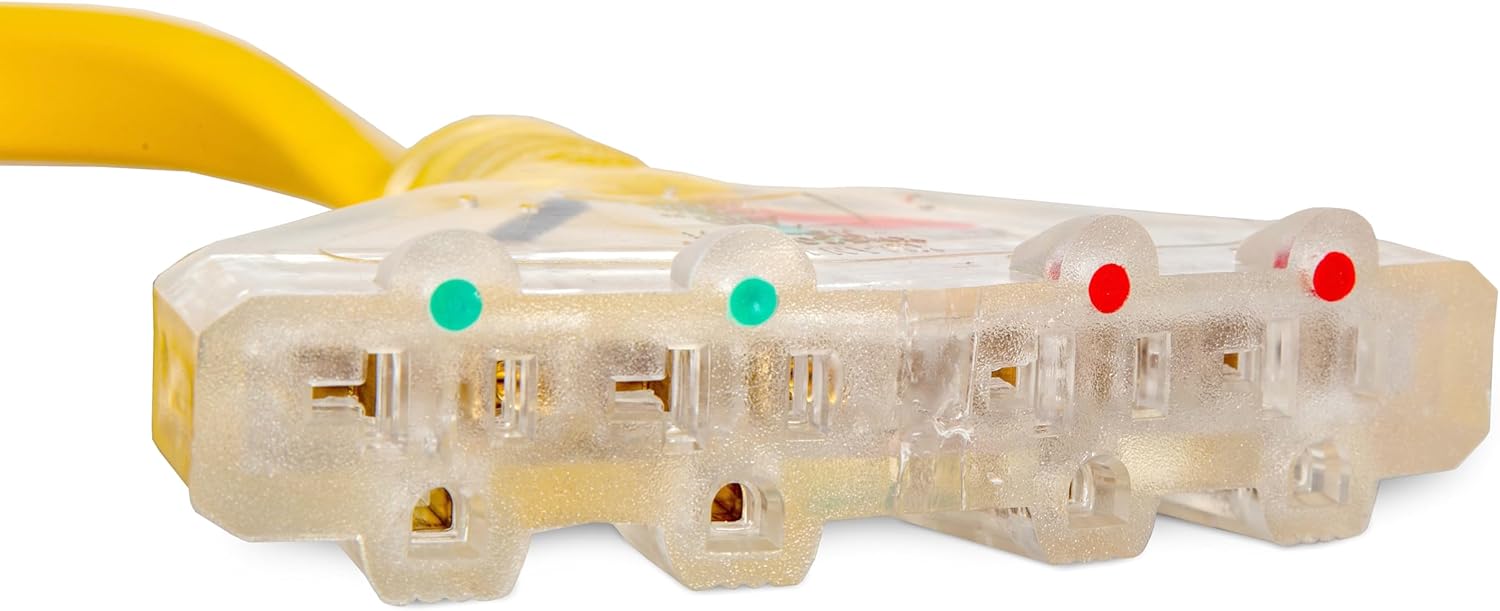 Wen 125V/250V 30-Amp 10-Gauge Flattened Under-Door Generator Extension Cord Splitter, 25-Foot (converts L14-30R to Four 5-20R outlets) (PC1420F)