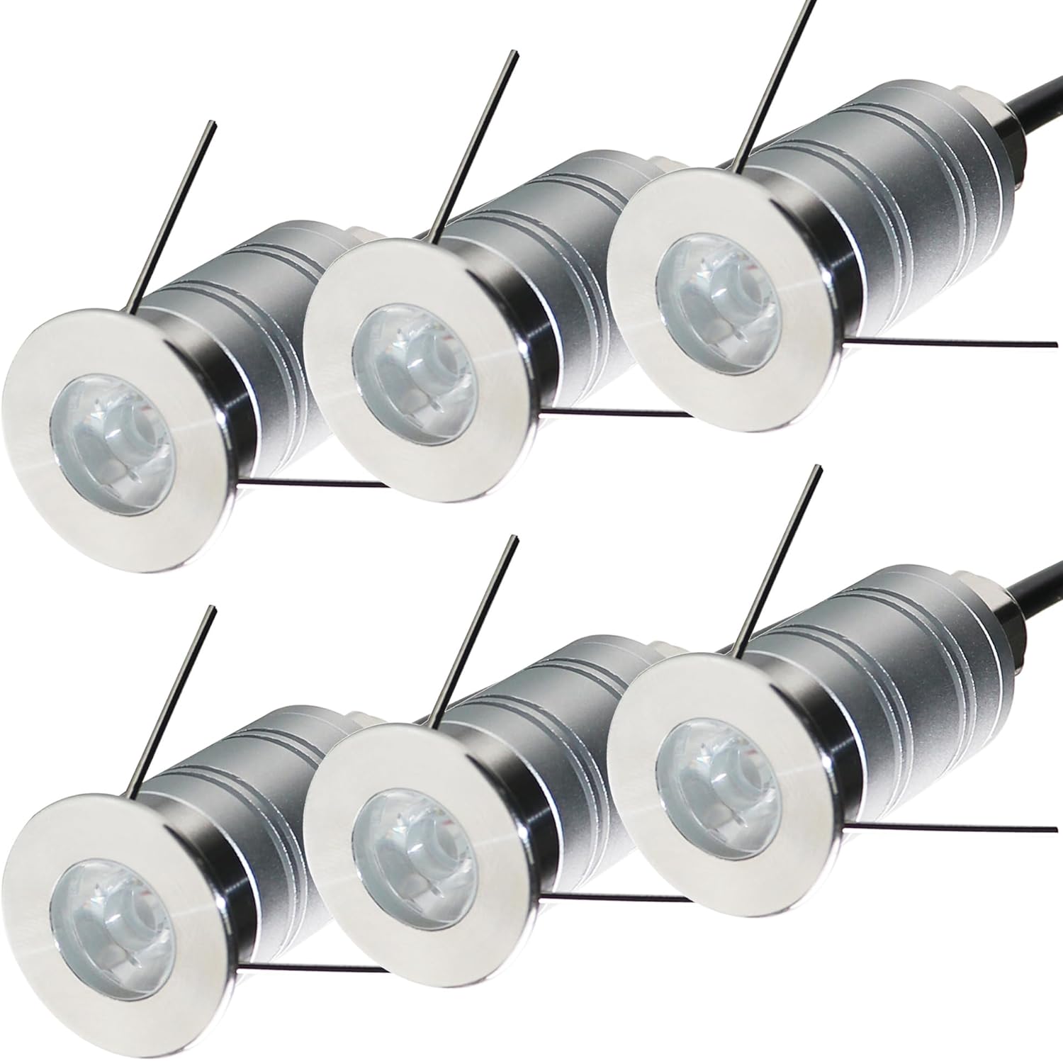 LED In-Ground Well Light,Mini 15° Narrow Beam Angle Spotlight,1W 12V-24V DC,IP67 Waterproof Underground Outdoor Landscape Lightings,Warm White-3000K (6 Pack)