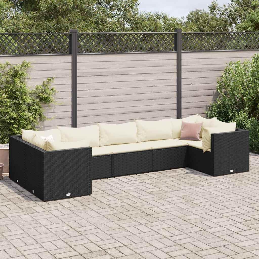 7 Piece Patio Lounge Set with Cushions Black Poly Rattan, Patio Furniture Sets, Outdoor Furniture