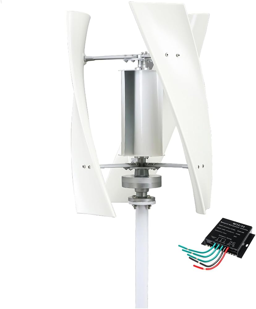 2025 New 1500W 12V 24V 48V Wind Turbine Generator Kit, White 3 Blades Vertical Low Wind Speed Wind Turbine W/Controller, for Home, Boats, Gazebos, Cabins (White)