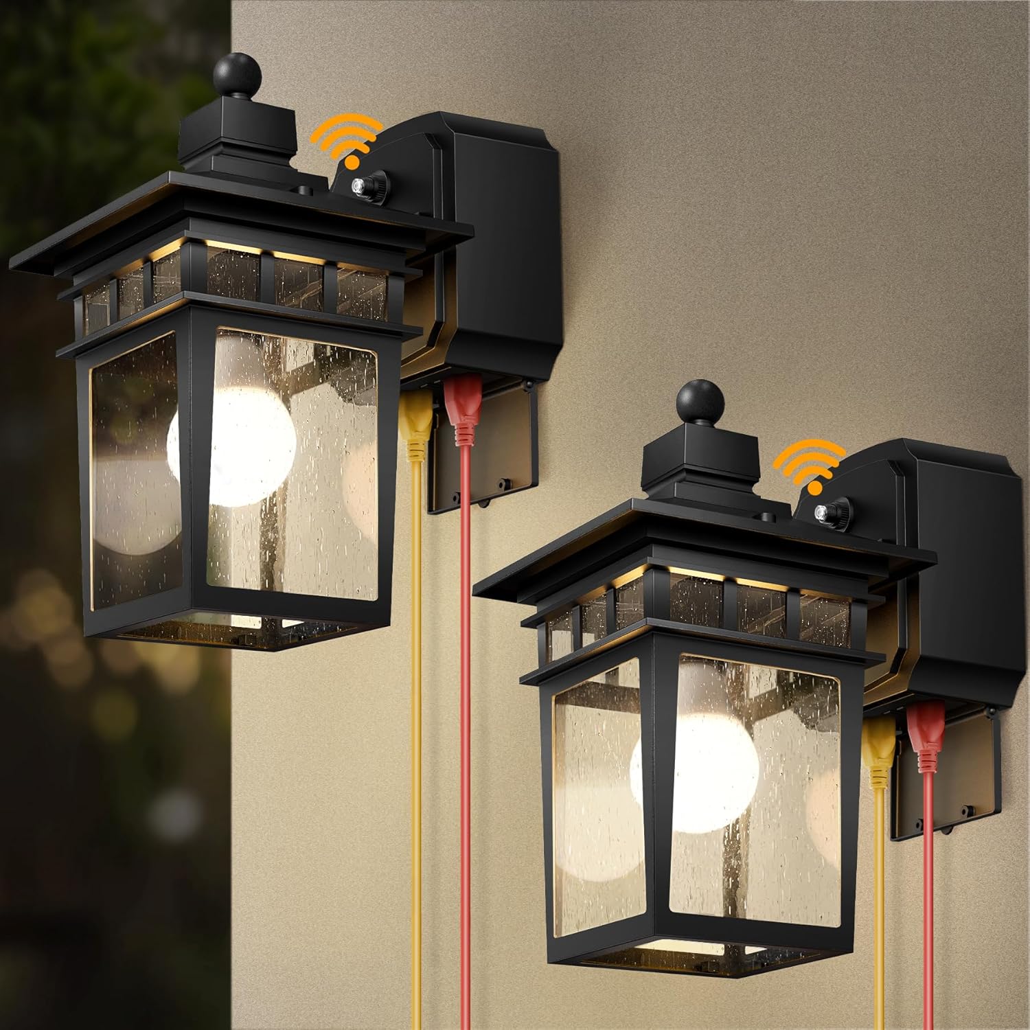 2 Pack Outdoor Light with GFCI Outlet,Black Dusk to Dawn Porch Lights Outdoor Wall Light Fixture with Outlet,Aluminum Exterior Lighting Fixtures Wall Mount,Waterproof Outside Lights for House