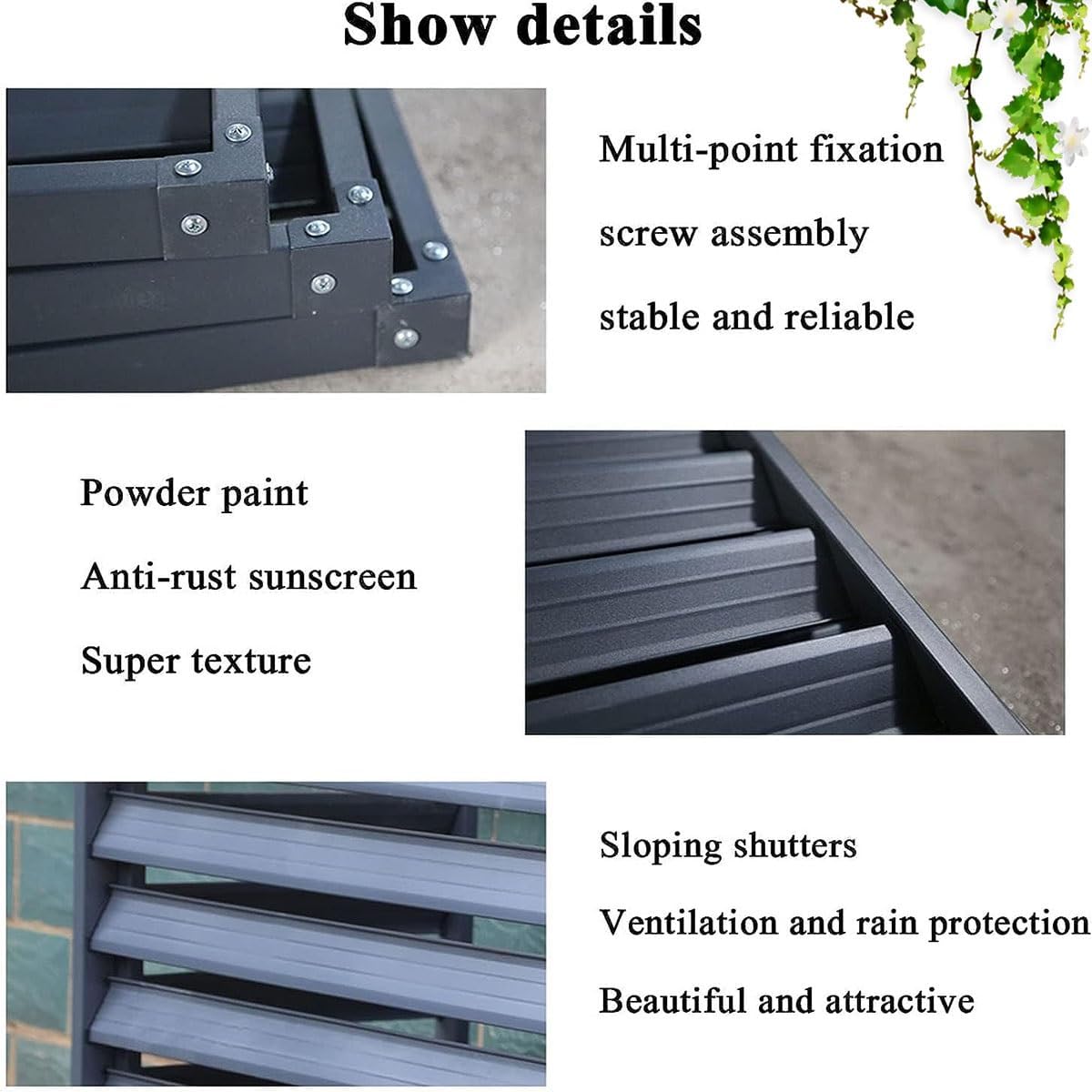 Heat Pump Air Conditioning Cover Decorative Privacy Screen, Air Conditioner Rack For Winter Outdoor Protection, Windproof, Aluminum Air Conditioner Louvered Frame ( Color : Gray , Size : 110x60x80cm )