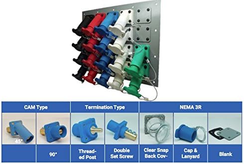 5 Position CAM Lock Panel, 400 Amp, 3 Phase 277/480V, Male, 45°, Double Set-Screw Connections with NEMA 3R Caps and Lanyards, Series 16 CAM Connectors, Power Distribution Panel