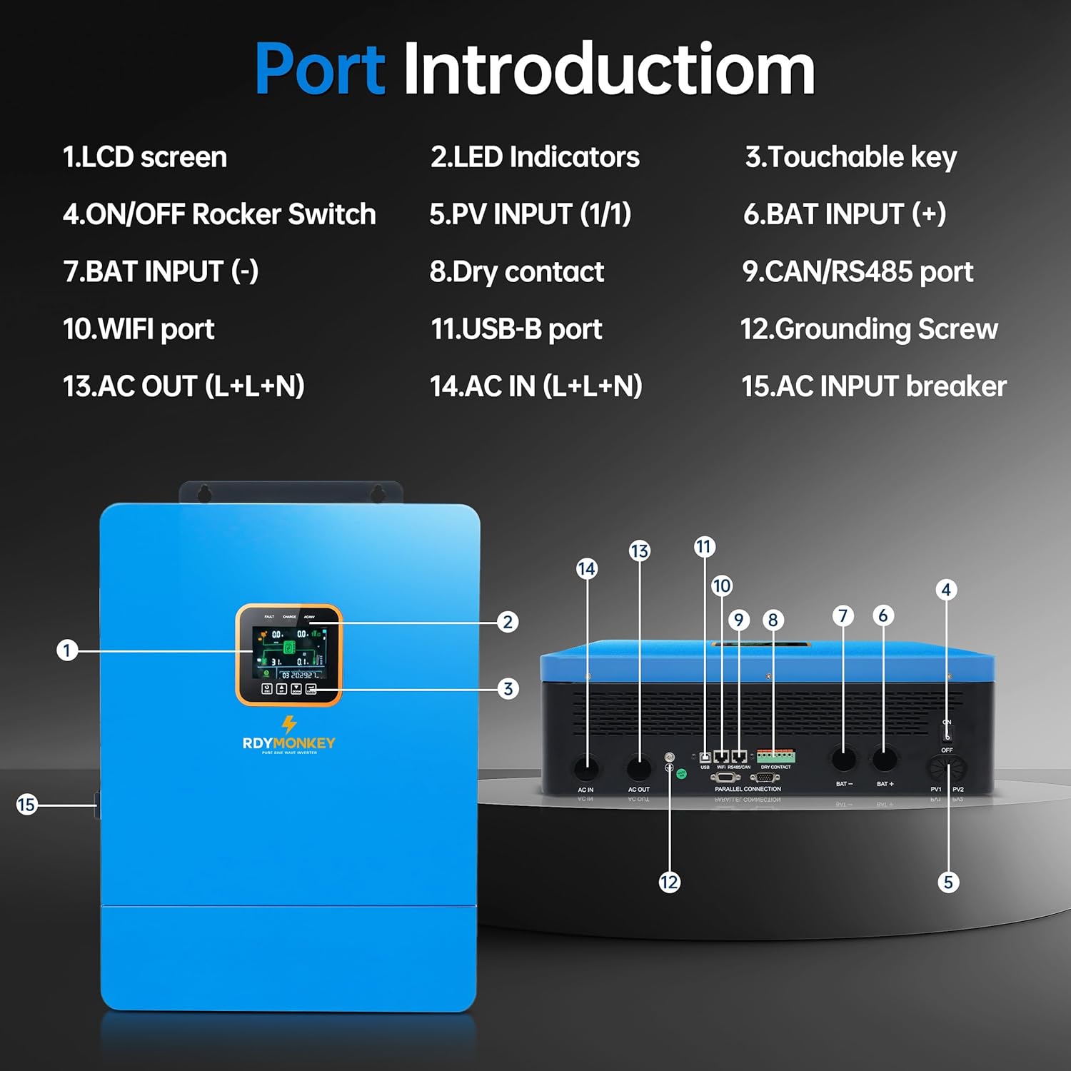 ZLPOWER UL1741 10KW 48V Off-Grid Solar Inverter, AC Input/Output 120V/240V(settable),Built-in 2 MPPT Solar Controllers, Max 200A Battery Charging Inverter Charger(Parallel/WiFi/BMS COMM), Batteryless