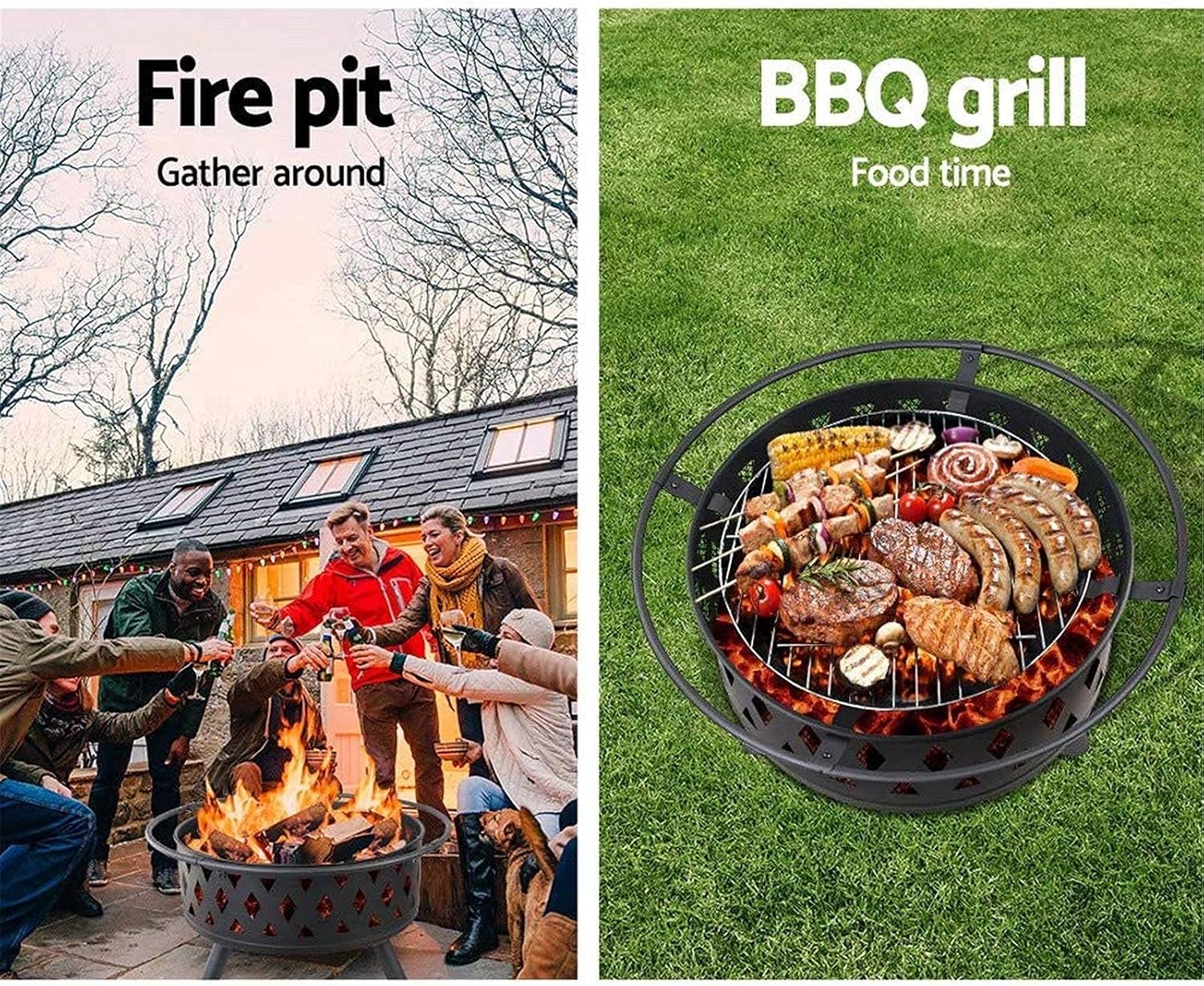 Fire Pit Outdoor Wood Burning Pits for Outdoor d Patio Bonfire Campfire Grill Grate Mesh Spark Screen Poker Waterproof Cover Included