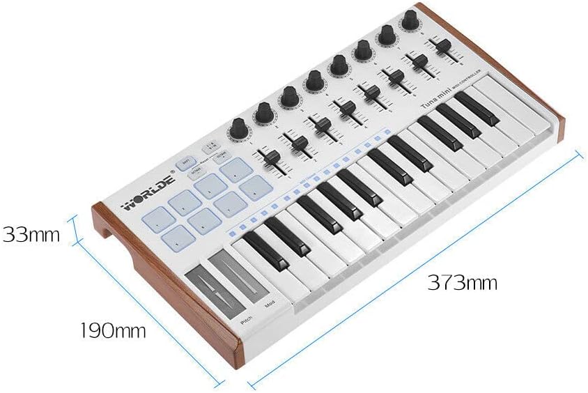 Tuna MINI Ultra-Portable 25-Key USB MIDI Keyboard Controller 8 RGB Backlit Trigger Pads with 6.35mm Pedal Jack