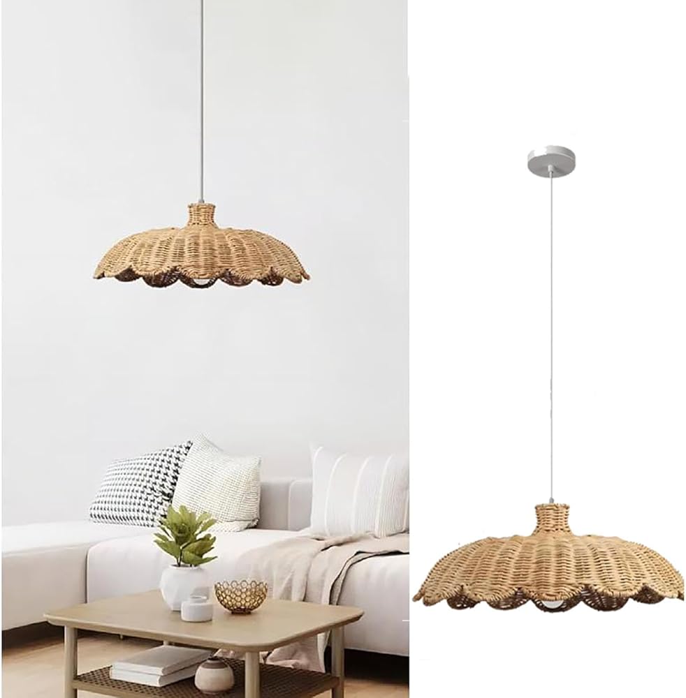 Rattan Pendant Light Hand-Woven Wicker Pendant Light with Adjustable Cord 47.2 Inch,Boho Light Fixture Ceiling Rattan Chandelier for Bedroom, Living Room, Kitchen, Farmhouse, Hallway