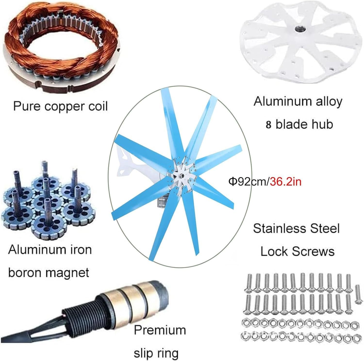 Wind Turbine Generator 12V 24V 48V 16000W/20000W Wind Power Generator With MPPT Controller 8/10 Blades Auto Adjust Windward Direction Suitable for Terrace,Marine, Motor Home,Chalet,Boat(16000W(8 blade