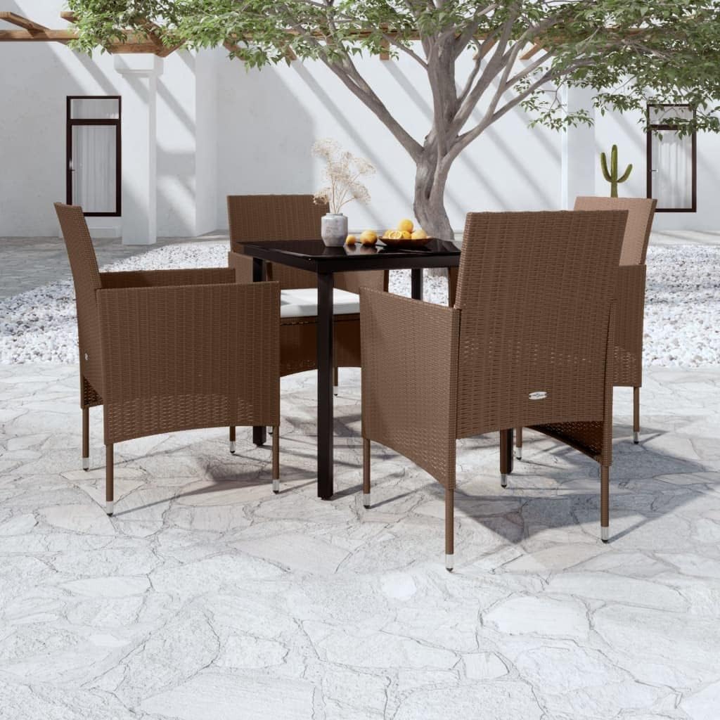 Patio Set 5 Piece Patio Dining Set with Cushions Brown and Black