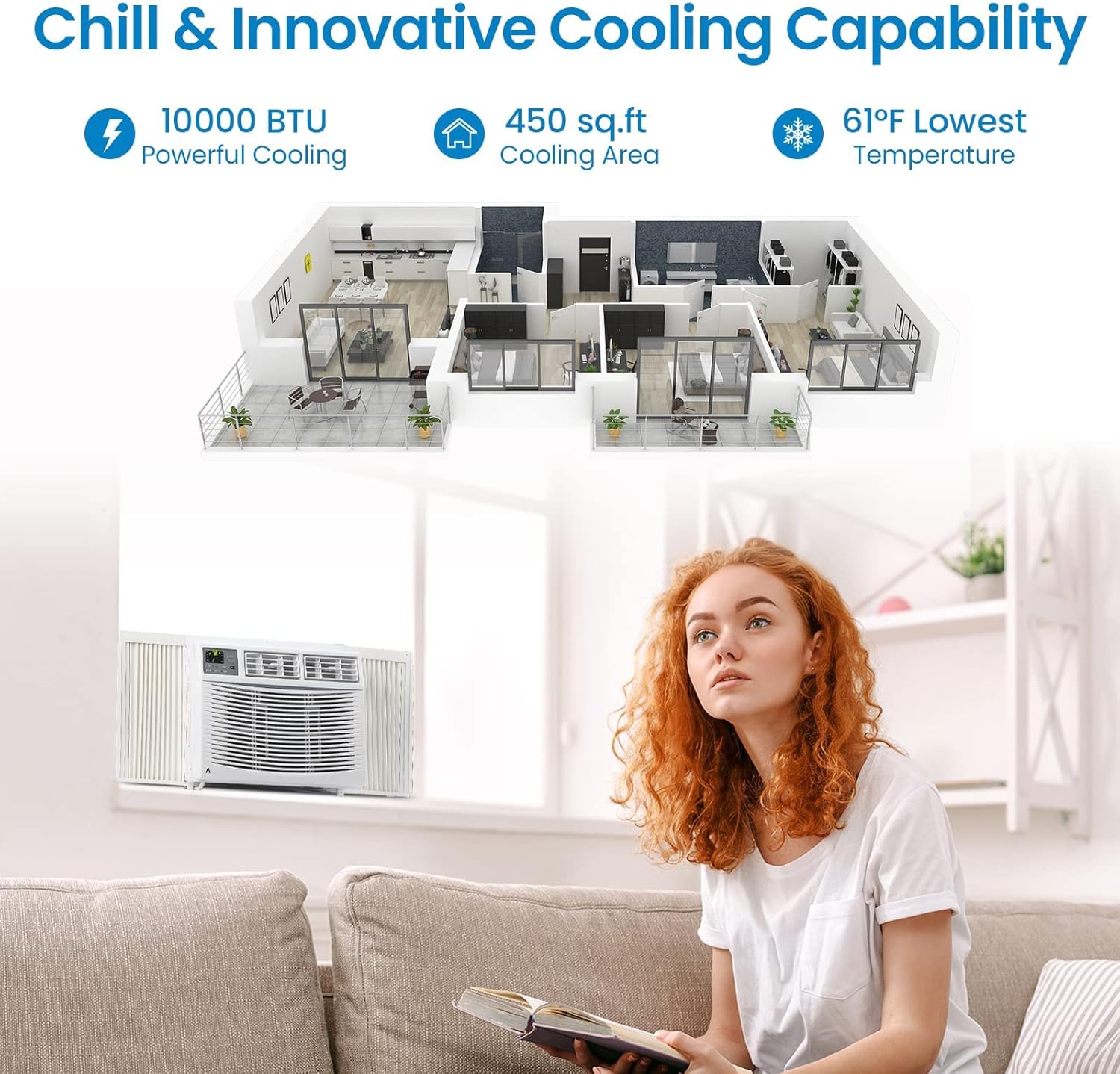 10000 BTU Window Air Conditioner with Wi-Fi, Smart Air Conditioner Window Unit - Remote & App Control & Timer Function & Easy Install Kit, Cools Up to 450 Sq. Ft, Window AC Unit Cool/Dehumidify/Fan