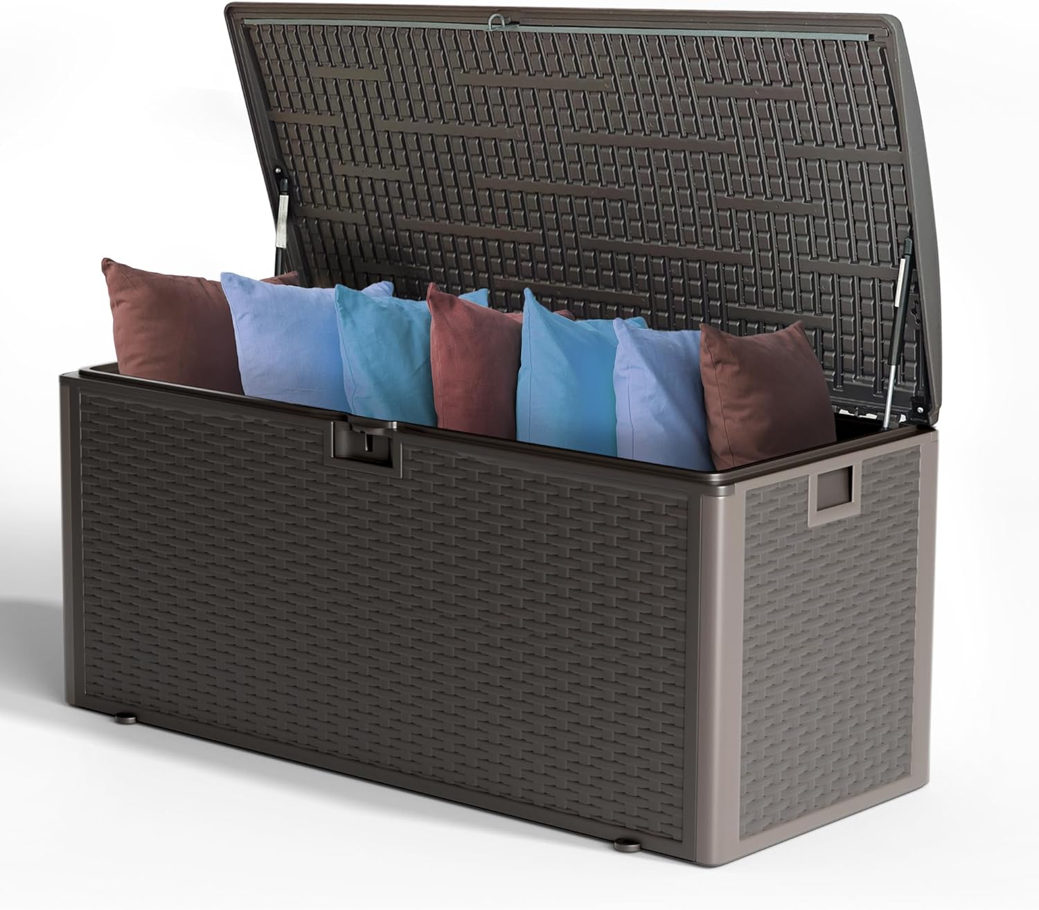 150-Gallon Large Deck Box – Features Lockable, UV-Resistant & Waterproof Double-Layer Resin Construction for All-Weather Outdoor Storage (Brown)