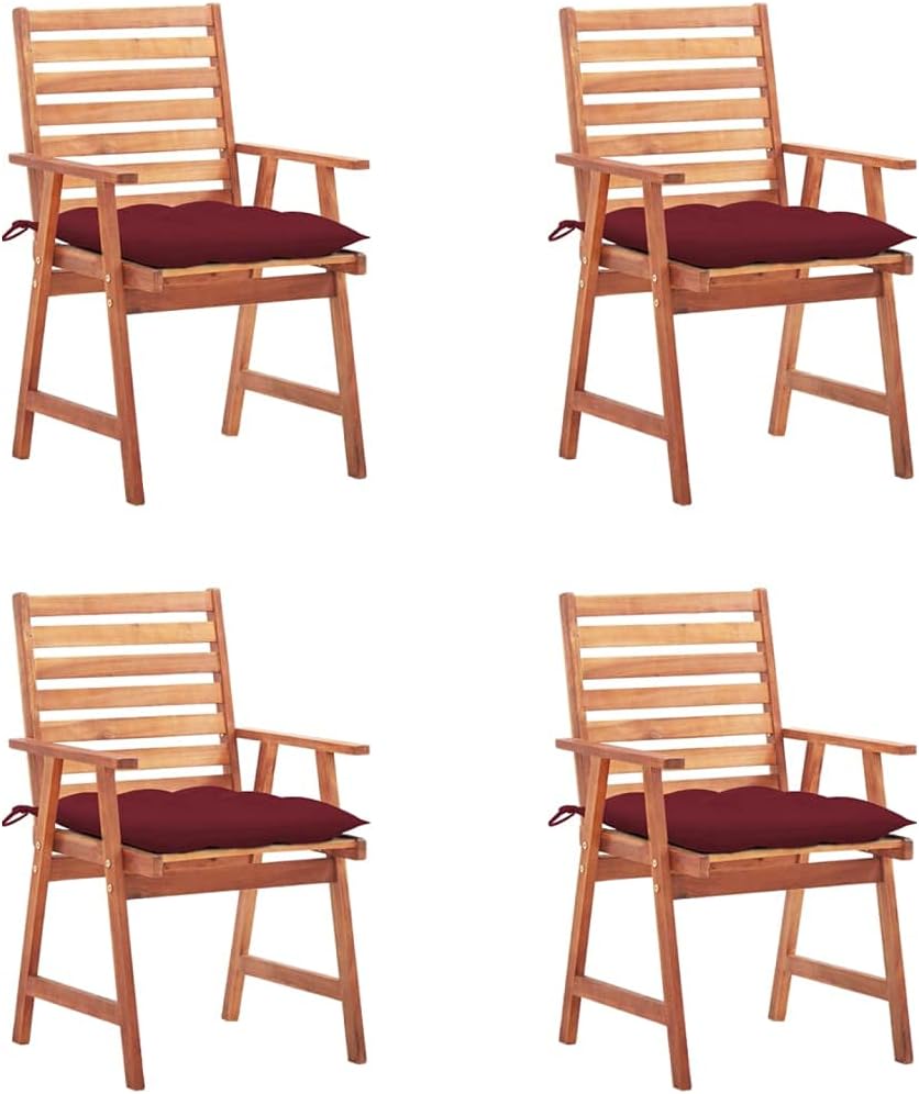 Patio Dining Chairs 4 pcs with Cushions Solid Acacia Wood,Acacia Wood Dining Chair Set with Water-Resistant Cushions for Outdoor Patio and Garden Outdoor Furniture, Outdoor Chairs