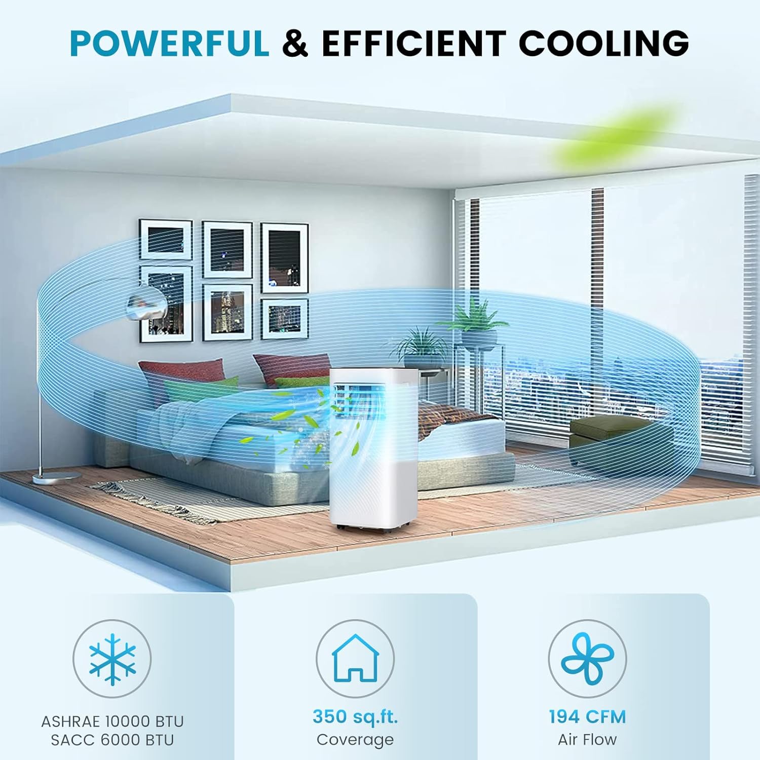 DORTALA Portable Air Conditioners 10000 BTU, 3 in 1 AC Cooling Unit with Remote Control, Dehumidifier, 24H Timer, Window Kit, Personal Standing AC for Bedroom, Dorm, White+Black