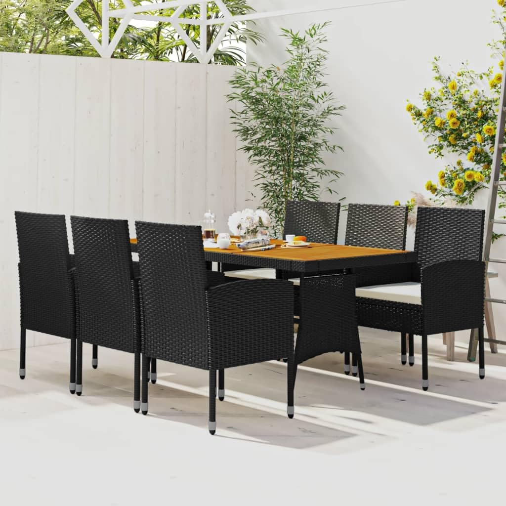 7 Piece Patio Dining Set Poly Rattan Black,Elegant Rattan Outdoor Dining Set with Cushioned Chairs for Patio or Garden Furniture Sets for Patio, Lawn & Garden