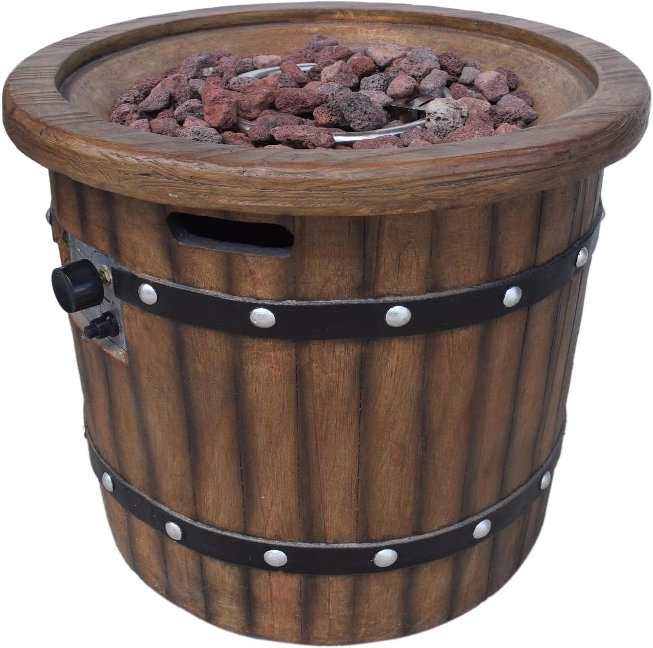 Penau Round 25 Inch MGO Fire Pit - 40,000 BTU Propane Outdoor Heating for Patio Gatherings in Dark Brown