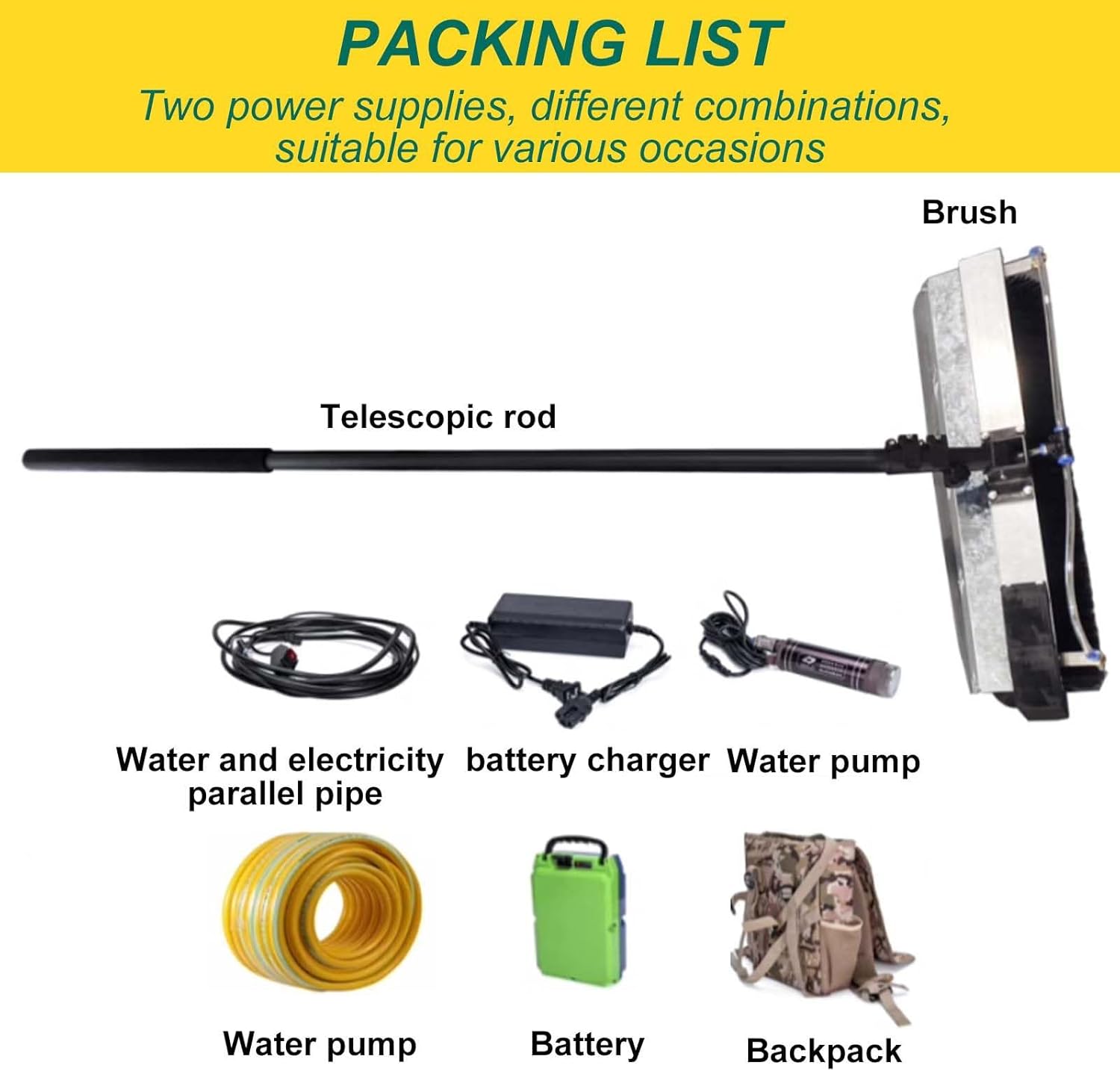 Handheld Solar Panel Cleaner,Electric Water Fed Rod Kit,Telescopic Buckle, 60Cm Drum Brush Head, for High-Altitude Cleaning,5.5m
