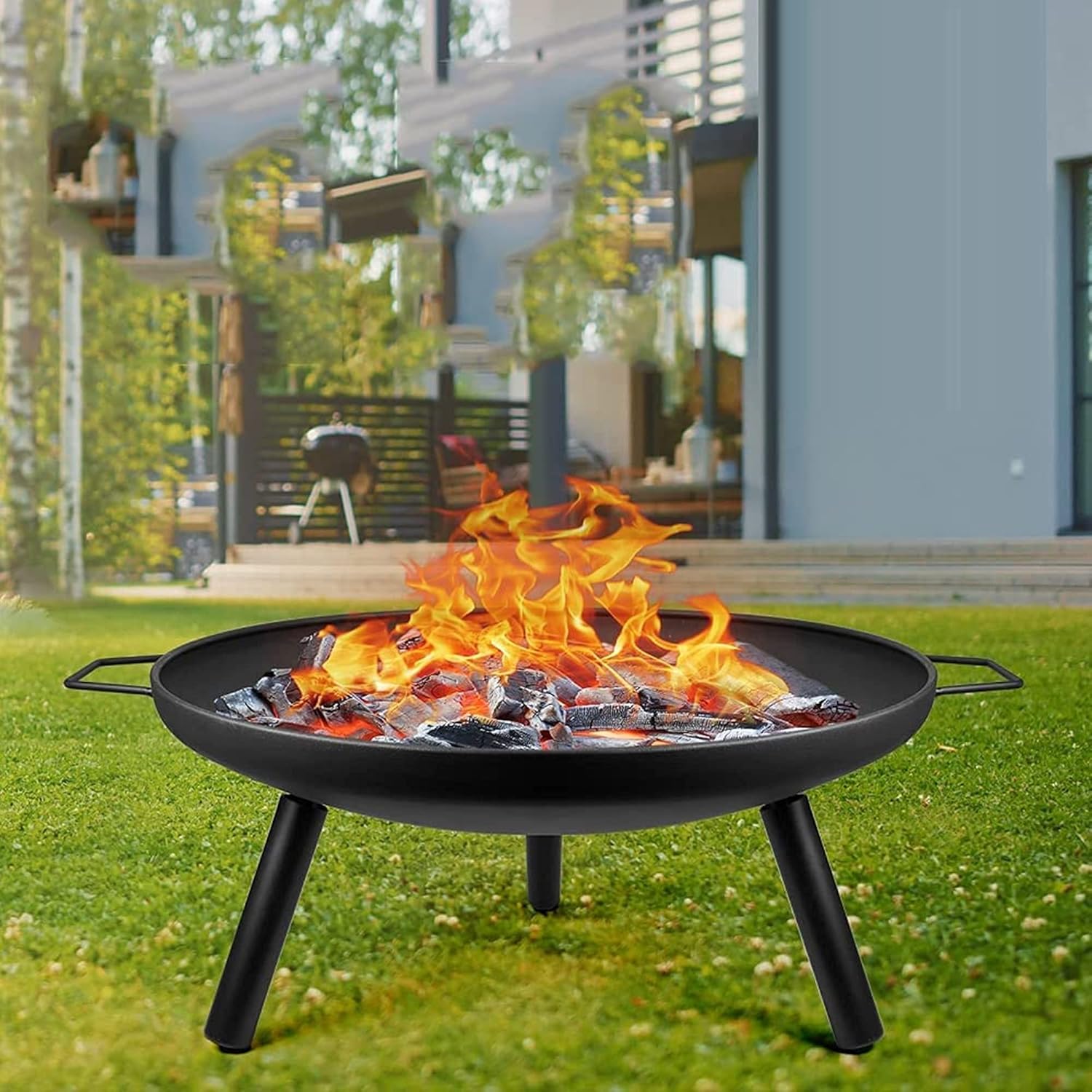 Outdoor Fire Pits & Bowls, Round Wood Burning Fire Pit, Portable Fire Pit BBQ Grill Patio Heater Fireplaces, for Outside Backyard Picnic Bonfire