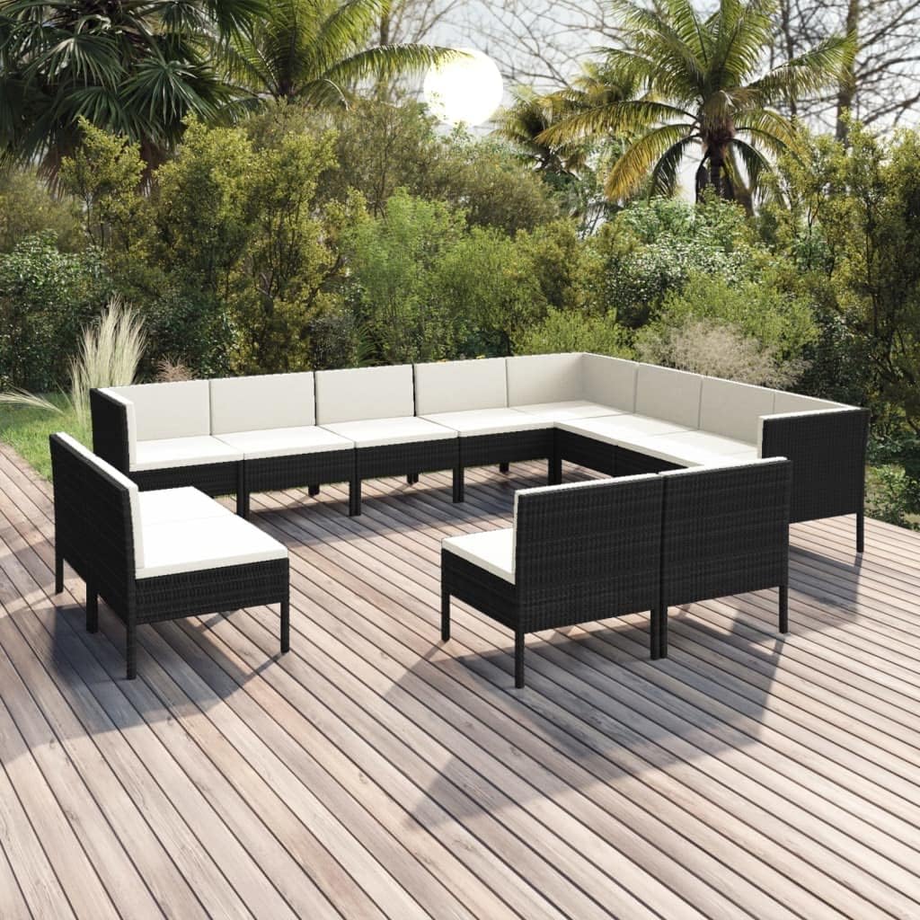 Furniture Sets 12 Piece Patio Lounge Set with Cushions Poly Rattan Black,AllWeather Patio Lounge Set with Comfortable Cushions for Relaxing Outdoors Garden Conversation Sets