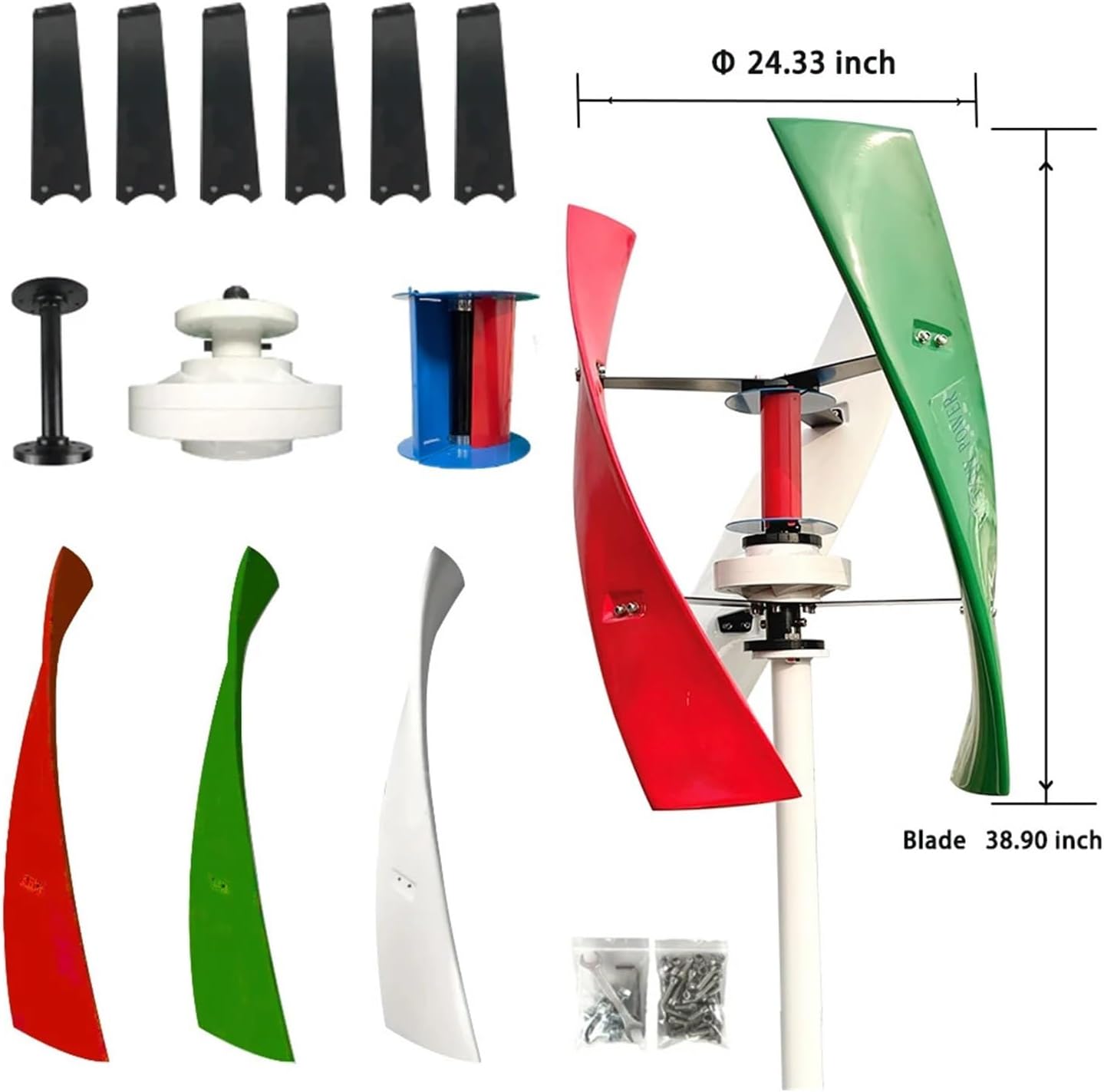 Wind Turbine Energy Sources Electric Power Generator 24V 48V 12V 20KW 3 Blades Permanent Maglev Generator with Mppt Controller Low Starting Speed for Home(Type3,48V_15KW)
