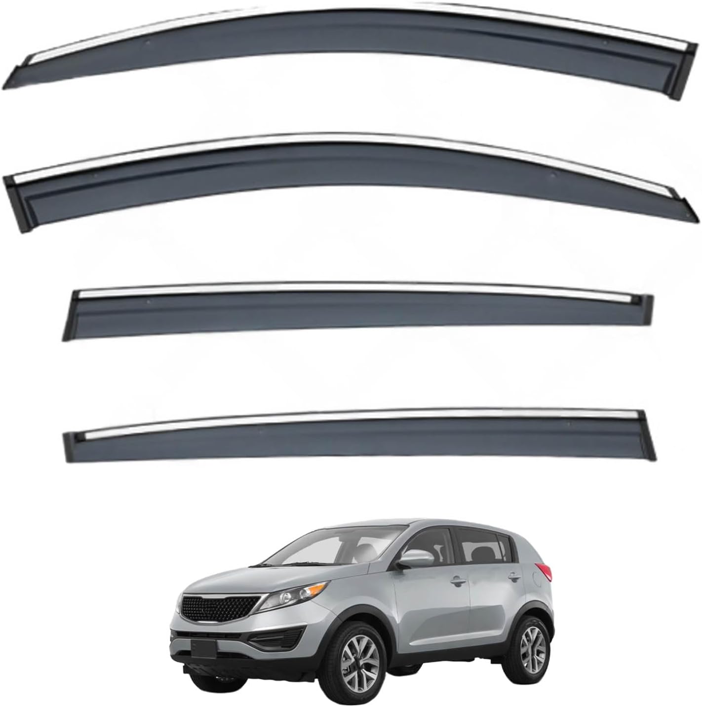 Window Deflectors for Kia Sportage MK3-SL 2011+, Sun Rain Guard Window Visors Vent Shades with Bright Stripes Car Accessories