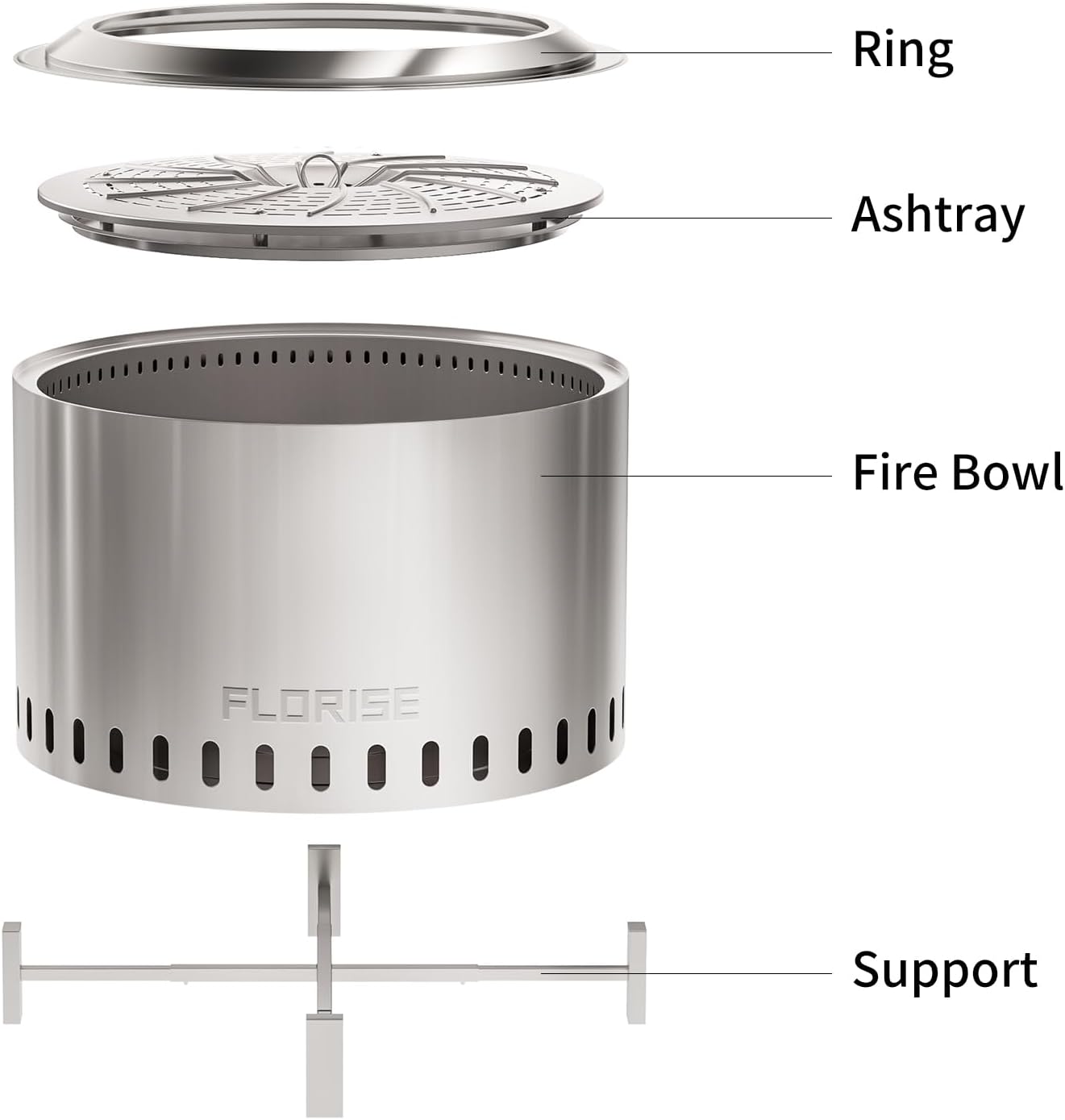 27 Inch Smokeless Fire Pit, Outdoor Portable Firepit with Waterproof Cover & Poker, Stainless Steel Wood Burning Fireplace for Outside,Patio, Camping, Bonfire, Silver
