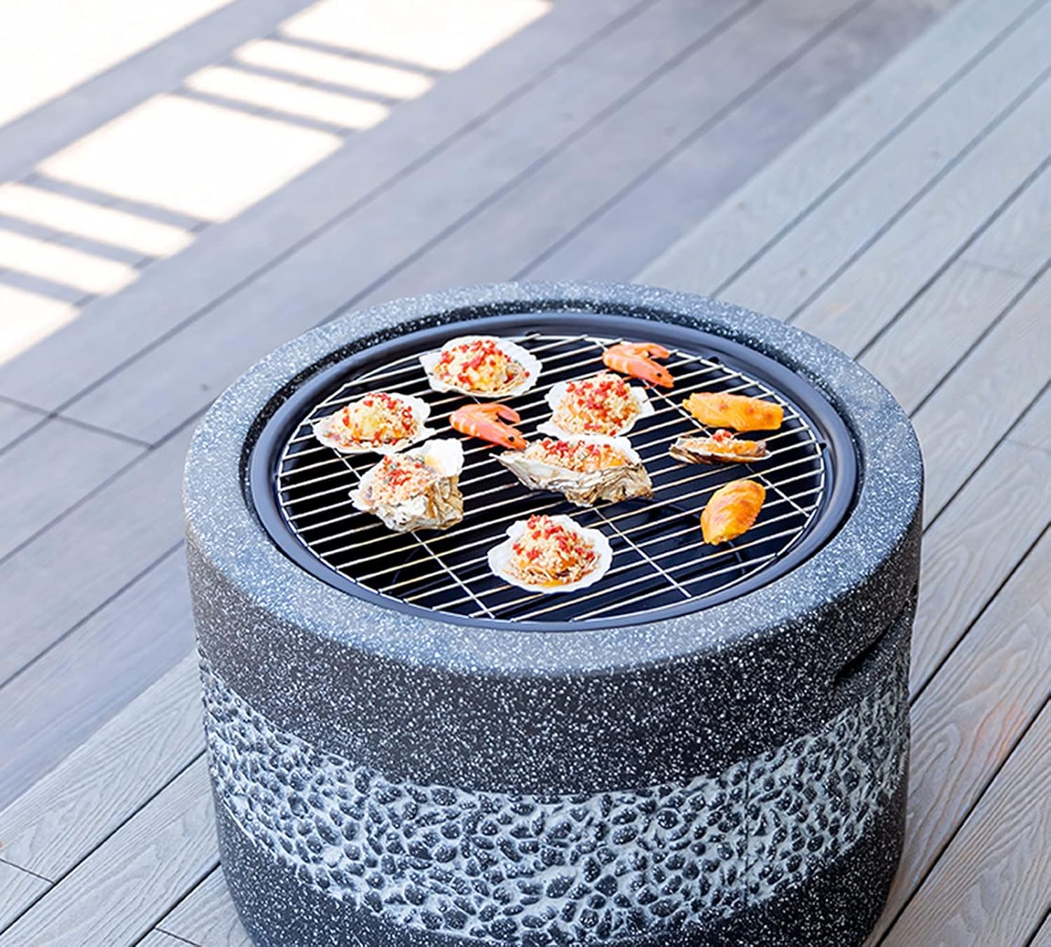 Barbecue Pit Poker,Outdoor Barbecue Table, Charcoal Heater, Antique Stone Effect Fire Pit Fire Pit Steel, Brazier (White)