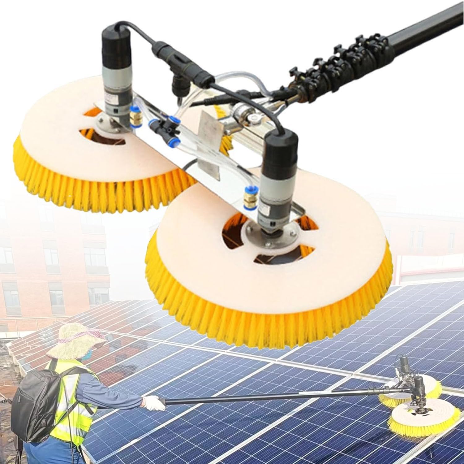 Electric Pool Cleaning Brush w/Adjustable Brush Head, Extendable Window Cleaning Pole Cleaner Kit, Photovoltaic & Solar Panel Cleaning Tool,12M