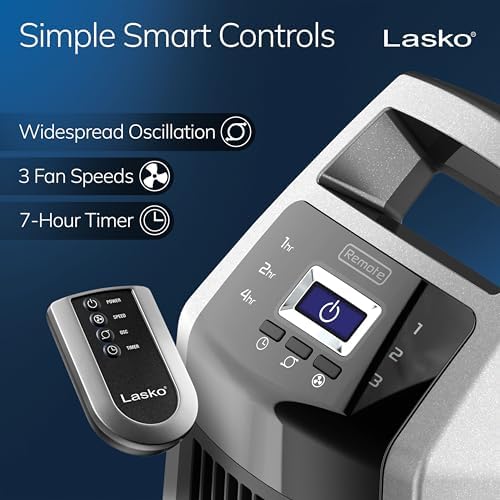 Lasko High Velocity Oscillating Tower Fan for Bedroom, Garage, Basement, and Gym with Remote Control, Timer, 3 Powerful Speeds, 35