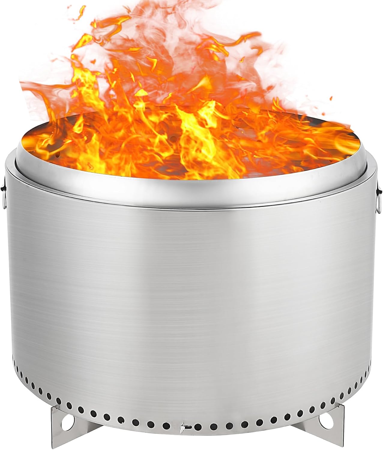 Smokeless Fire Pits for Outside, 27 Inch Smokeless Fire Pit, Stainless Steel Outdoor Firepit with Removable Stand and Ash Pan, Wood Burning for Outdoor Camping Backyard Bonfire Picnic Cooking