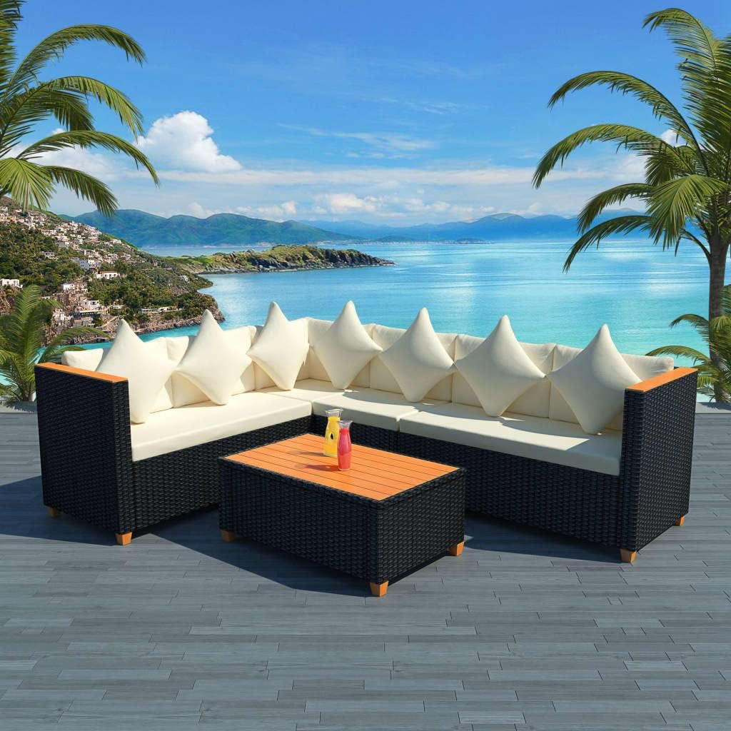 4 Piece Patio Lounge Set with Cushions Poly Rattan Black Garden Furniture